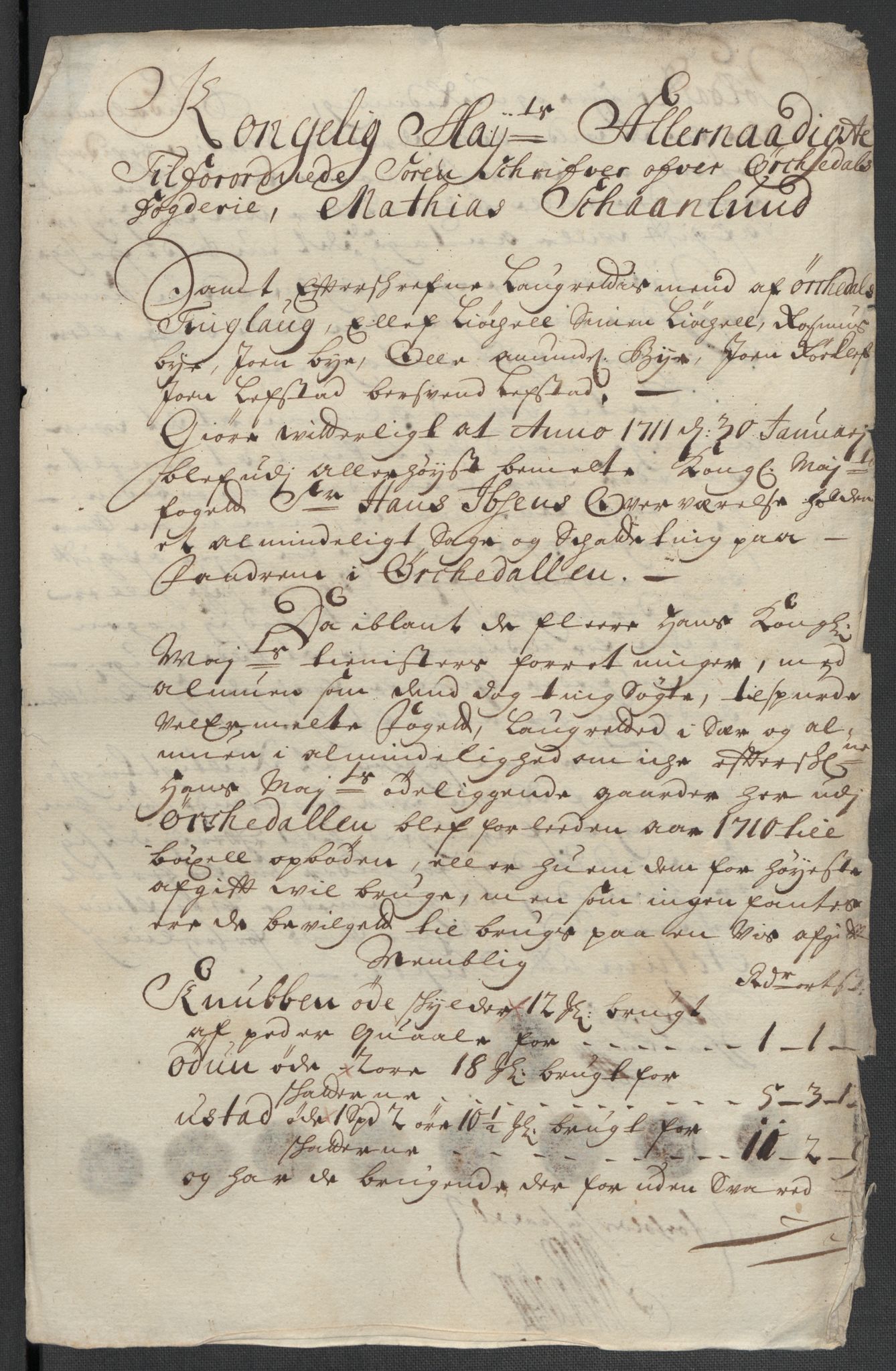 Rentekammeret inntil 1814, Reviderte regnskaper, Fogderegnskap, AV/RA-EA-4092/R60/L3960: Fogderegnskap Orkdal og Gauldal, 1710, p. 371