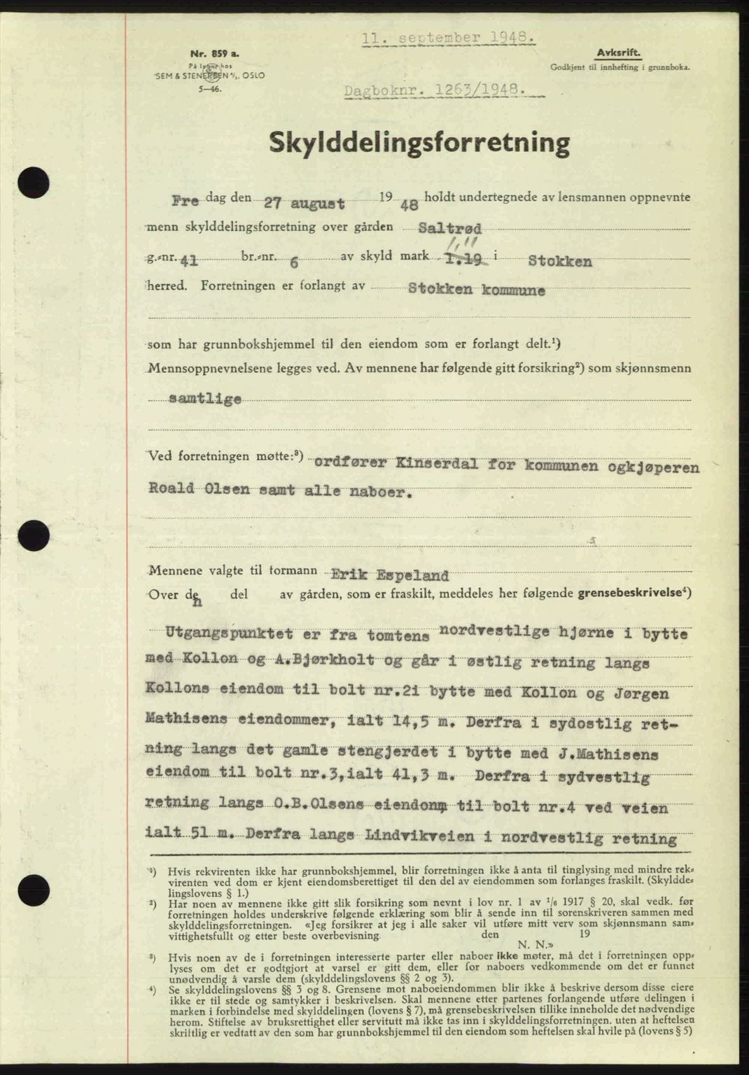 Nedenes sorenskriveri, AV/SAK-1221-0006/G/Gb/Gba/L0059: Mortgage book no. A11, 1948-1948, Diary no: : 1263/1948