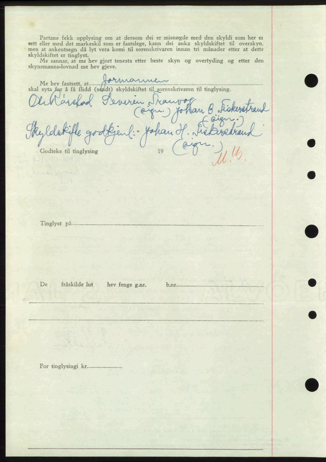 Nordre Sunnmøre sorenskriveri, AV/SAT-A-0006/1/2/2C/2Ca: Mortgage book no. A23, 1946-1947, Diary no: : 2180/1946