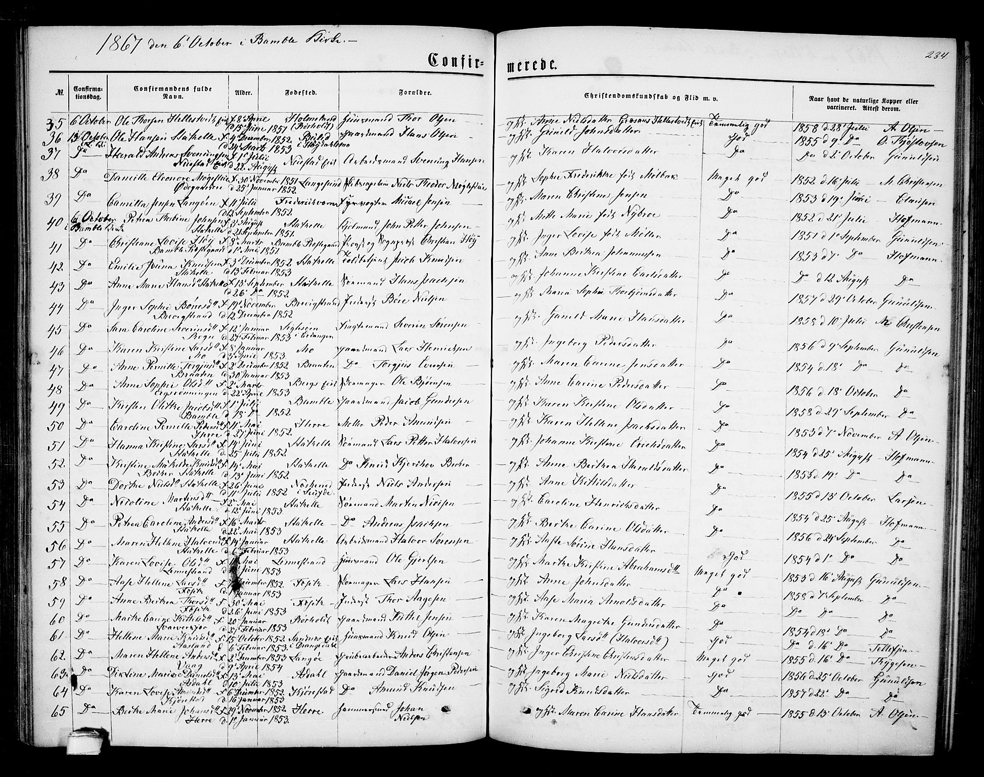 Bamble kirkebøker, SAKO/A-253/G/Ga/L0006: Parish register (copy) no. I 6, 1860-1876, p. 234