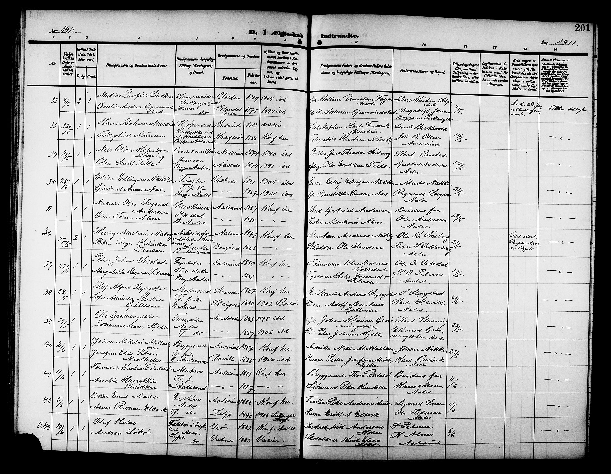 Ministerialprotokoller, klokkerbøker og fødselsregistre - Møre og Romsdal, AV/SAT-A-1454/529/L0470: Parish register (copy) no. 529C07, 1907-1917, p. 201