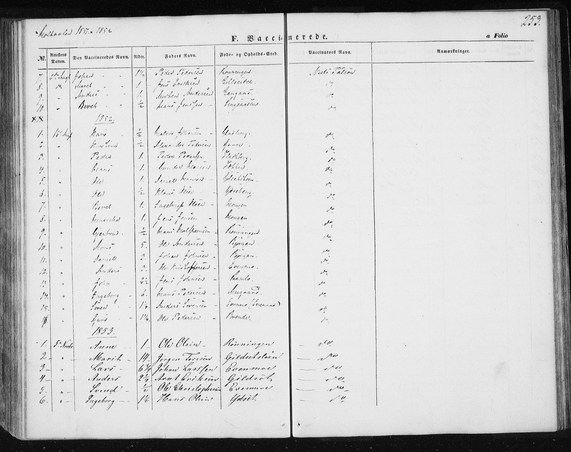 Ministerialprotokoller, klokkerbøker og fødselsregistre - Sør-Trøndelag, SAT/A-1456/685/L0963: Parish register (official) no. 685A06 /1, 1846-1859, p. 253