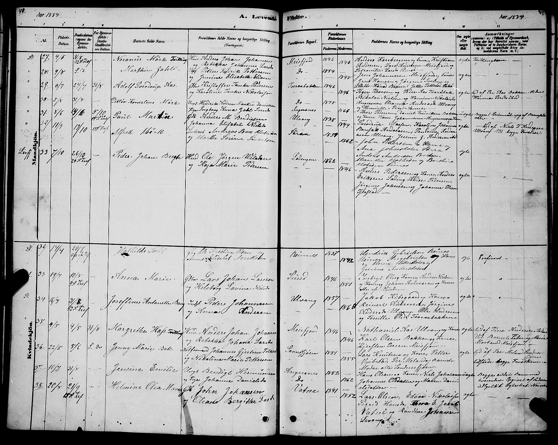 Ministerialprotokoller, klokkerbøker og fødselsregistre - Nordland, AV/SAT-A-1459/831/L0477: Parish register (copy) no. 831C04, 1878-1897, p. 40