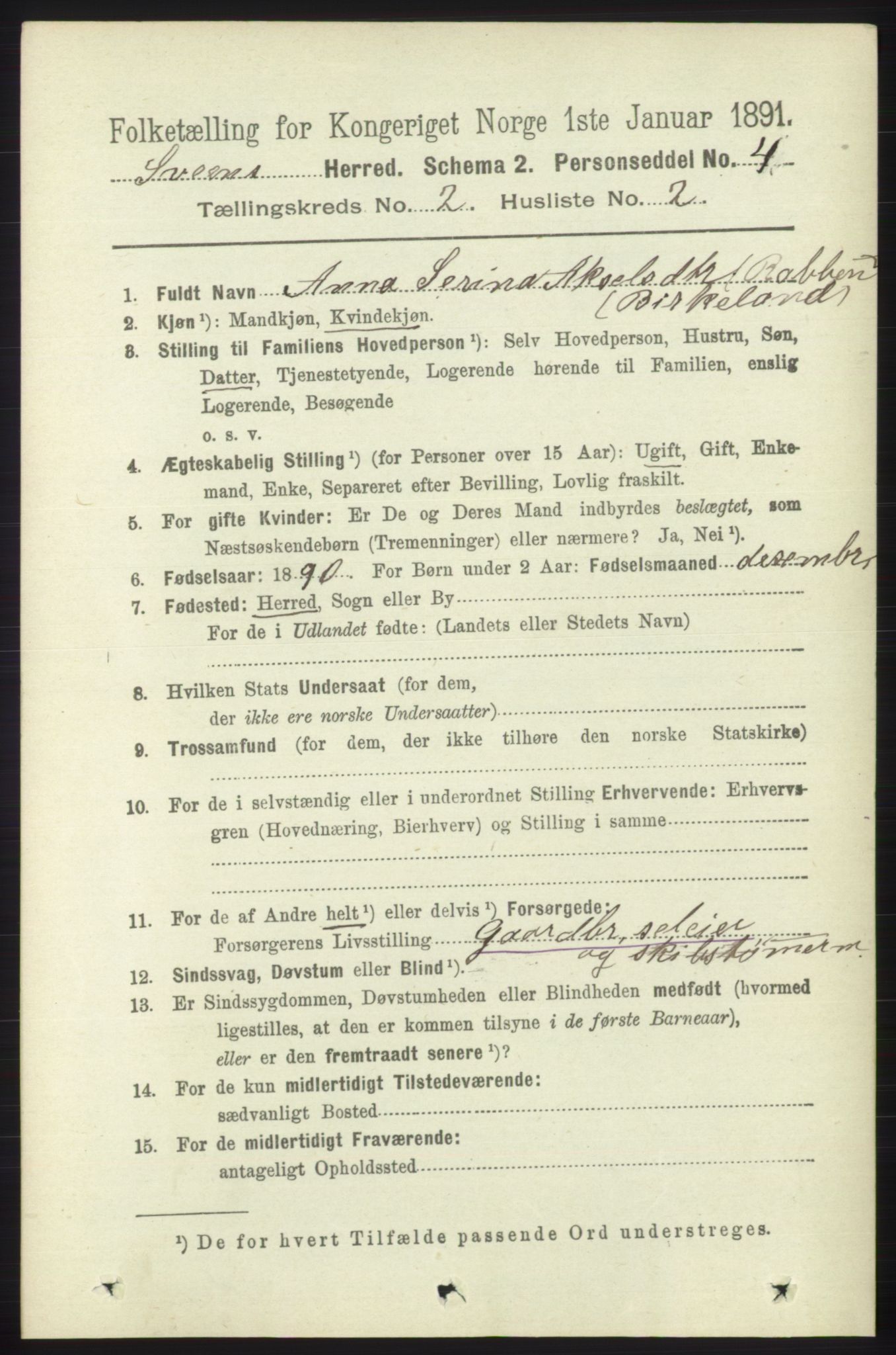 RA, 1891 census for 1216 Sveio, 1891, p. 522