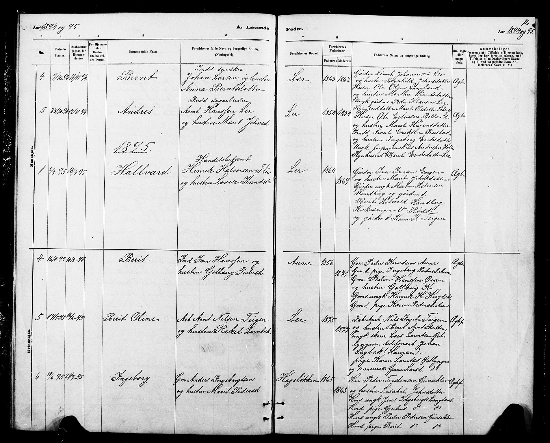 Ministerialprotokoller, klokkerbøker og fødselsregistre - Sør-Trøndelag, SAT/A-1456/693/L1123: Parish register (copy) no. 693C04, 1887-1910, p. 16