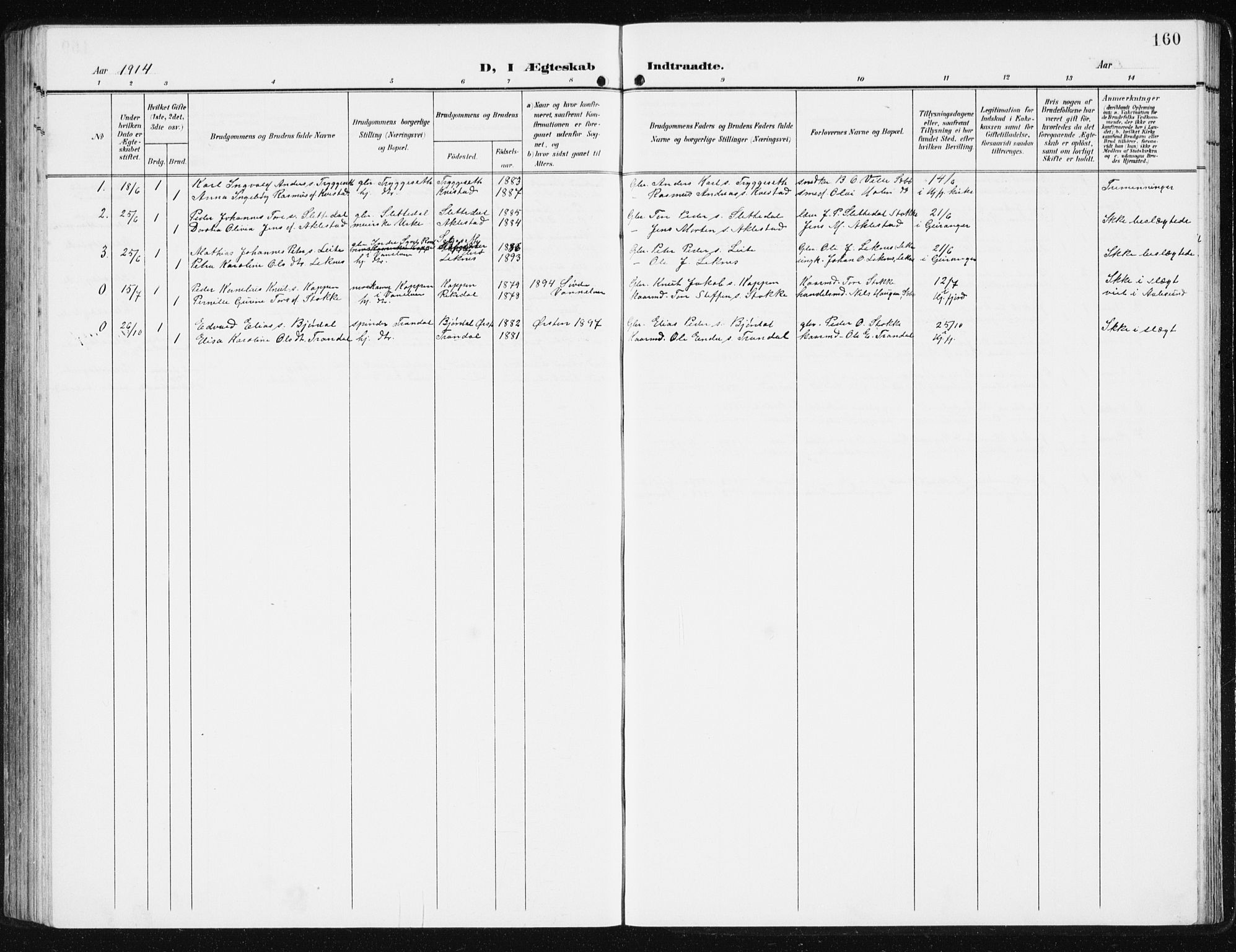 Ministerialprotokoller, klokkerbøker og fødselsregistre - Møre og Romsdal, SAT/A-1454/515/L0216: Parish register (copy) no. 515C03, 1906-1941, p. 160