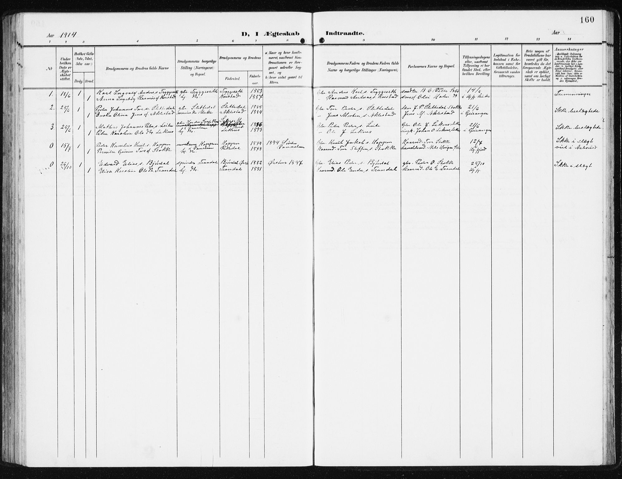 Ministerialprotokoller, klokkerbøker og fødselsregistre - Møre og Romsdal, AV/SAT-A-1454/515/L0216: Parish register (copy) no. 515C03, 1906-1941, p. 160