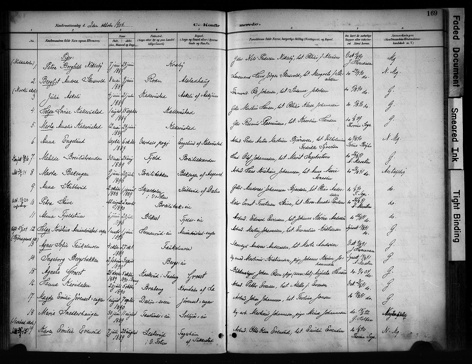 Østre Toten prestekontor, SAH/PREST-104/H/Ha/Haa/L0008: Parish register (official) no. 8, 1897-1909, p. 169