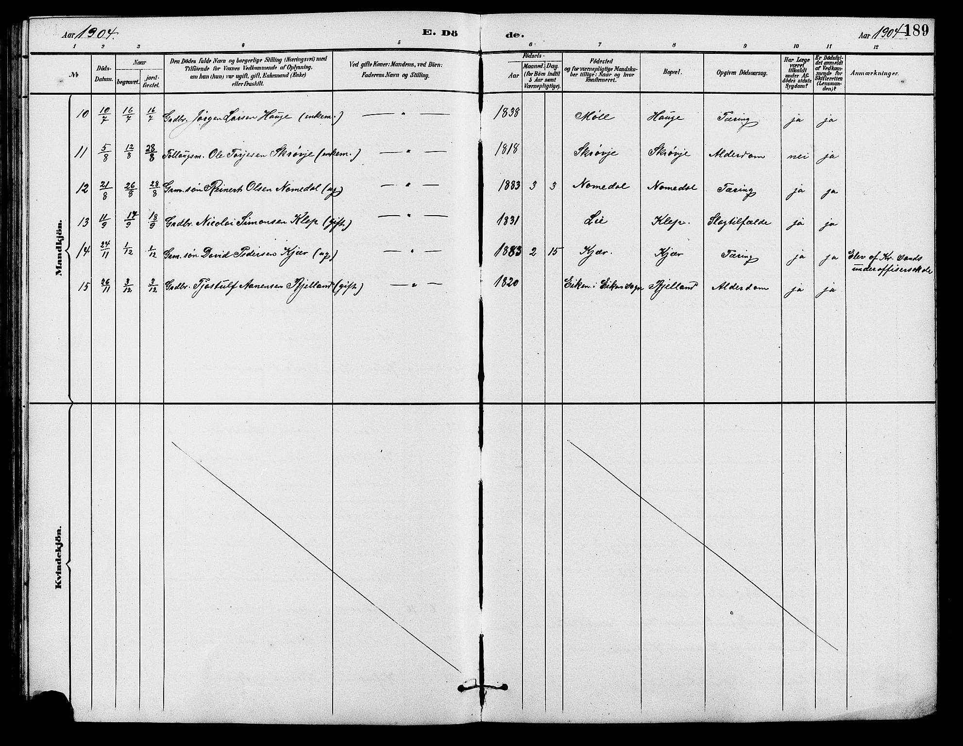 Holum sokneprestkontor, SAK/1111-0022/F/Fb/Fba/L0005: Parish register (copy) no. B 5, 1891-1909, p. 189