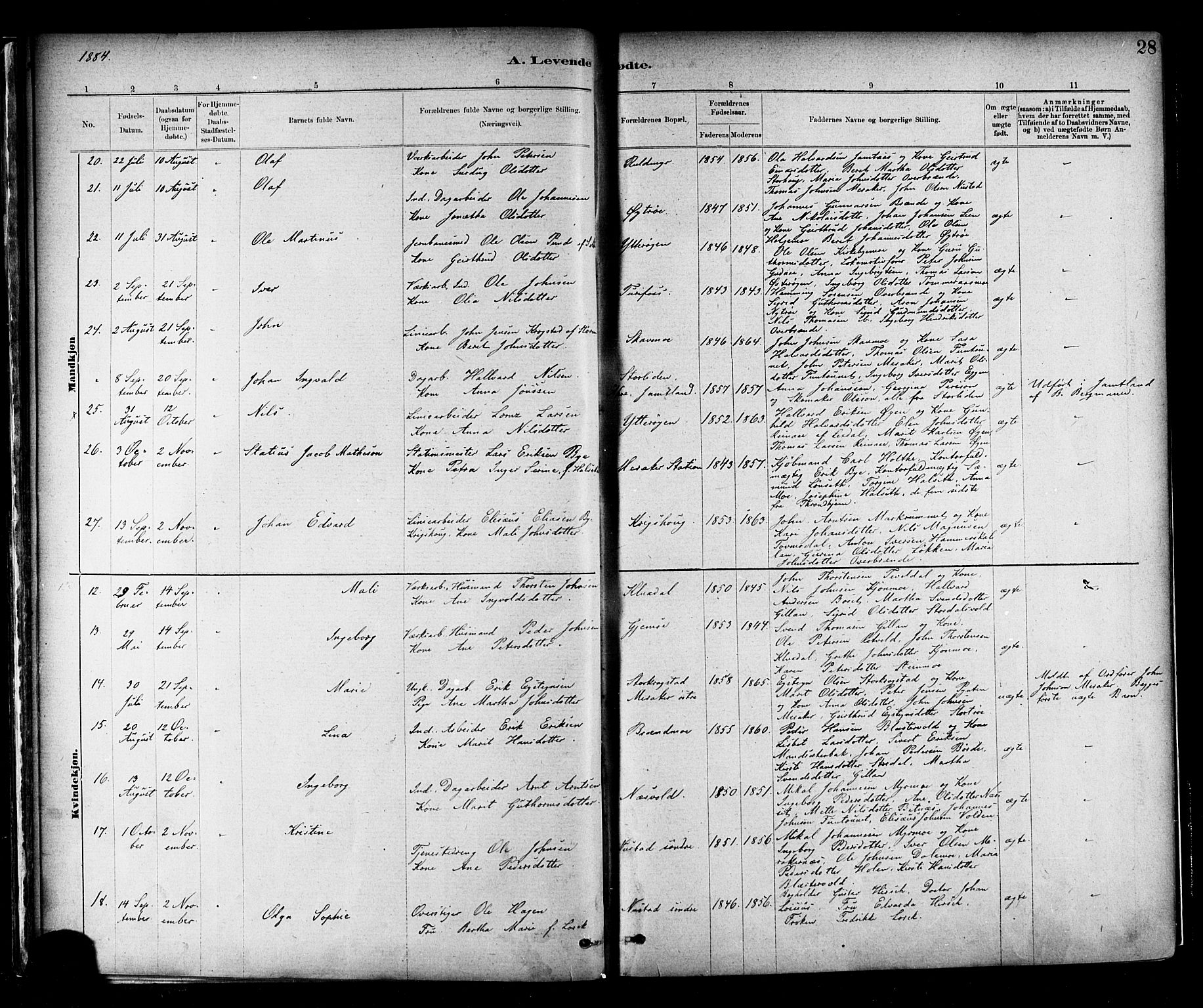 Ministerialprotokoller, klokkerbøker og fødselsregistre - Nord-Trøndelag, SAT/A-1458/706/L0047: Parish register (official) no. 706A03, 1878-1892, p. 28