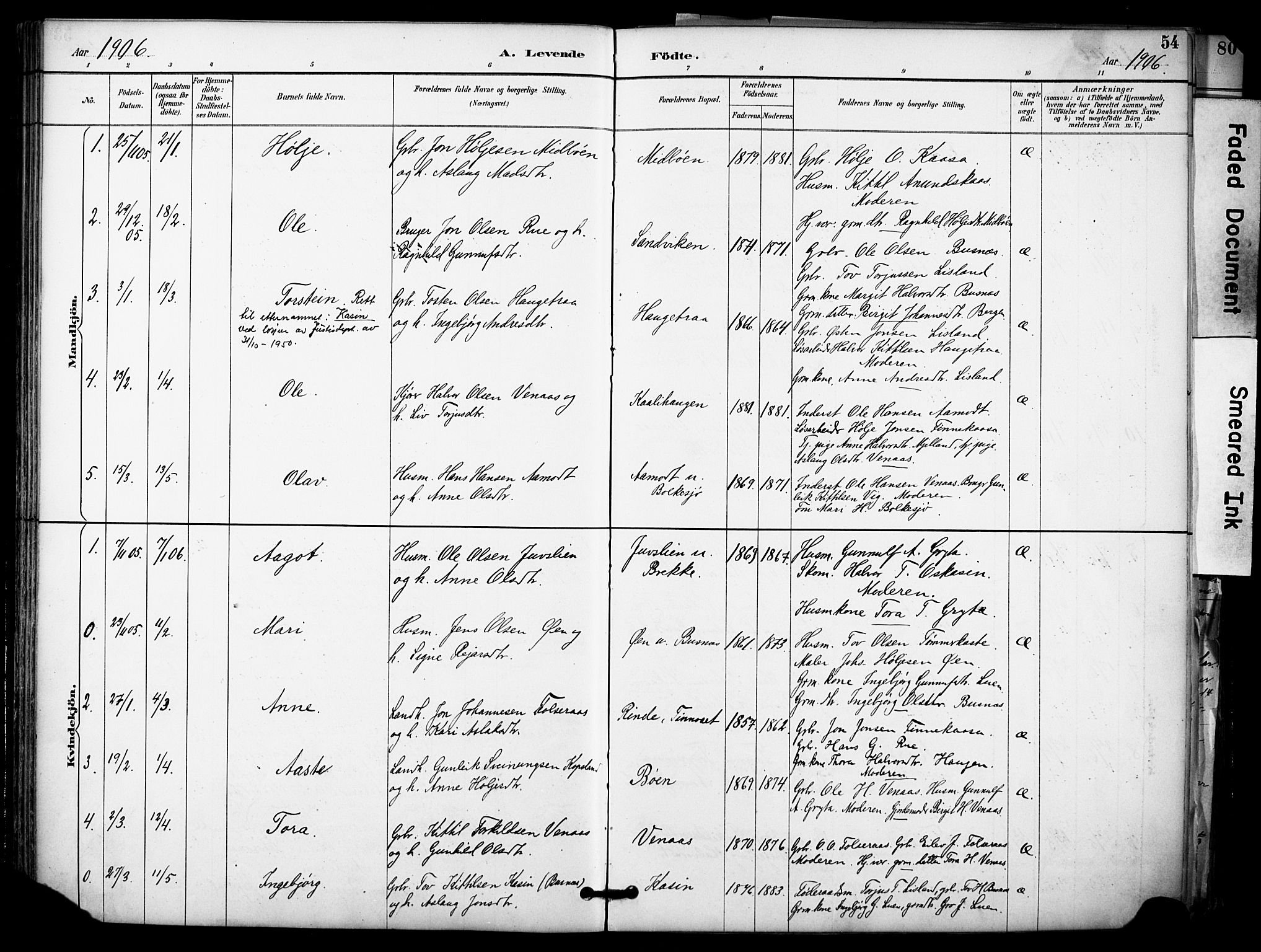 Gransherad kirkebøker, SAKO/A-267/F/Fa/L0005: Parish register (official) no. I 5, 1887-1916, p. 54