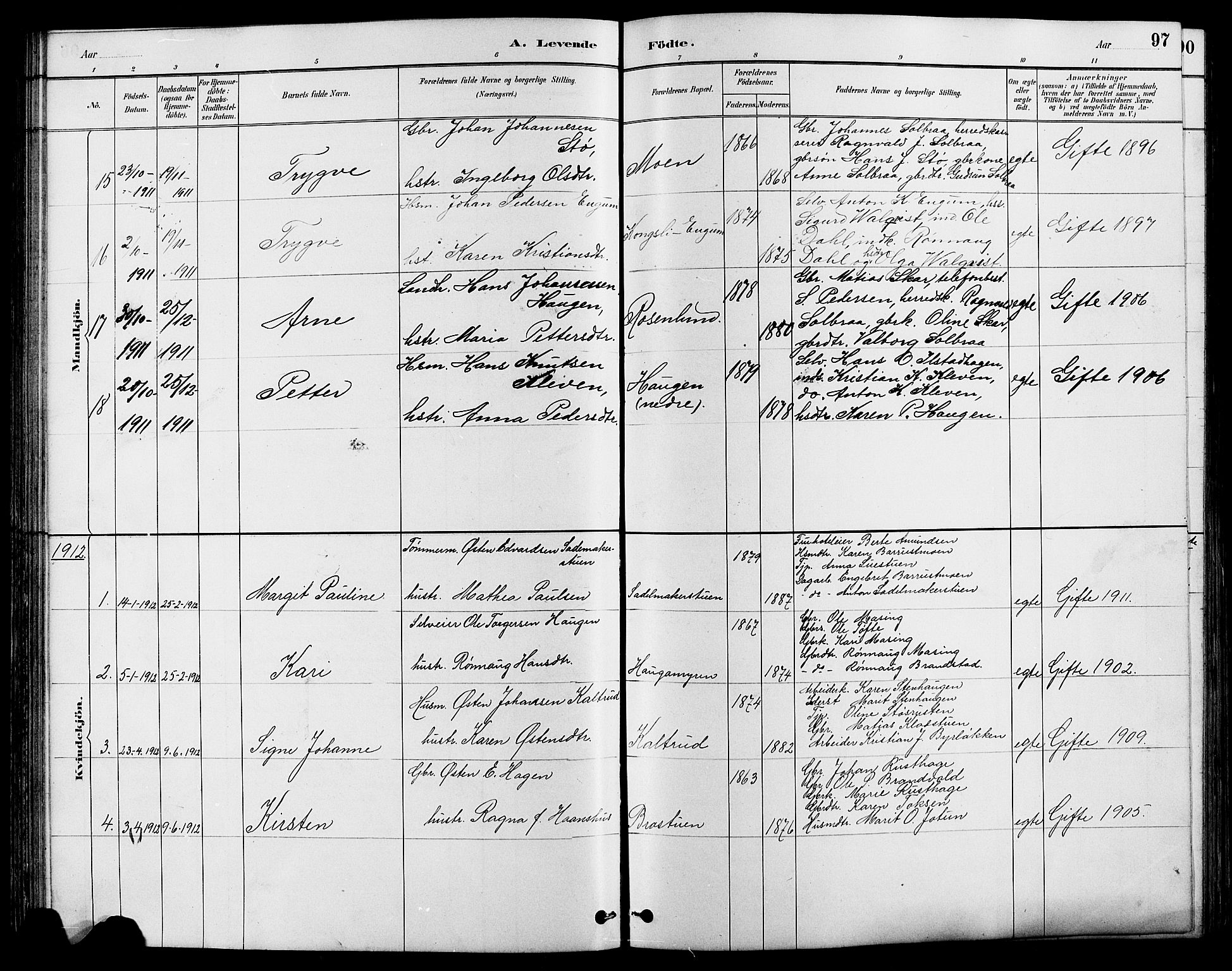 Nord-Fron prestekontor, SAH/PREST-080/H/Ha/Hab/L0004: Parish register (copy) no. 4, 1884-1914, p. 97