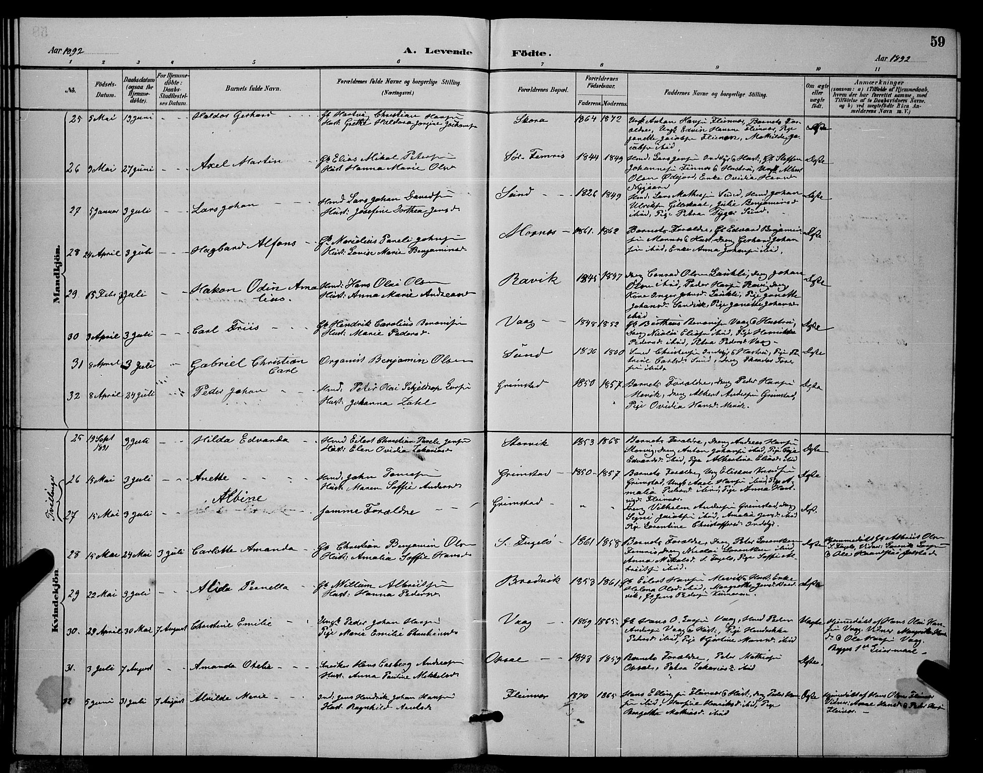 Ministerialprotokoller, klokkerbøker og fødselsregistre - Nordland, AV/SAT-A-1459/805/L0108: Parish register (copy) no. 805C04, 1885-1899, p. 59