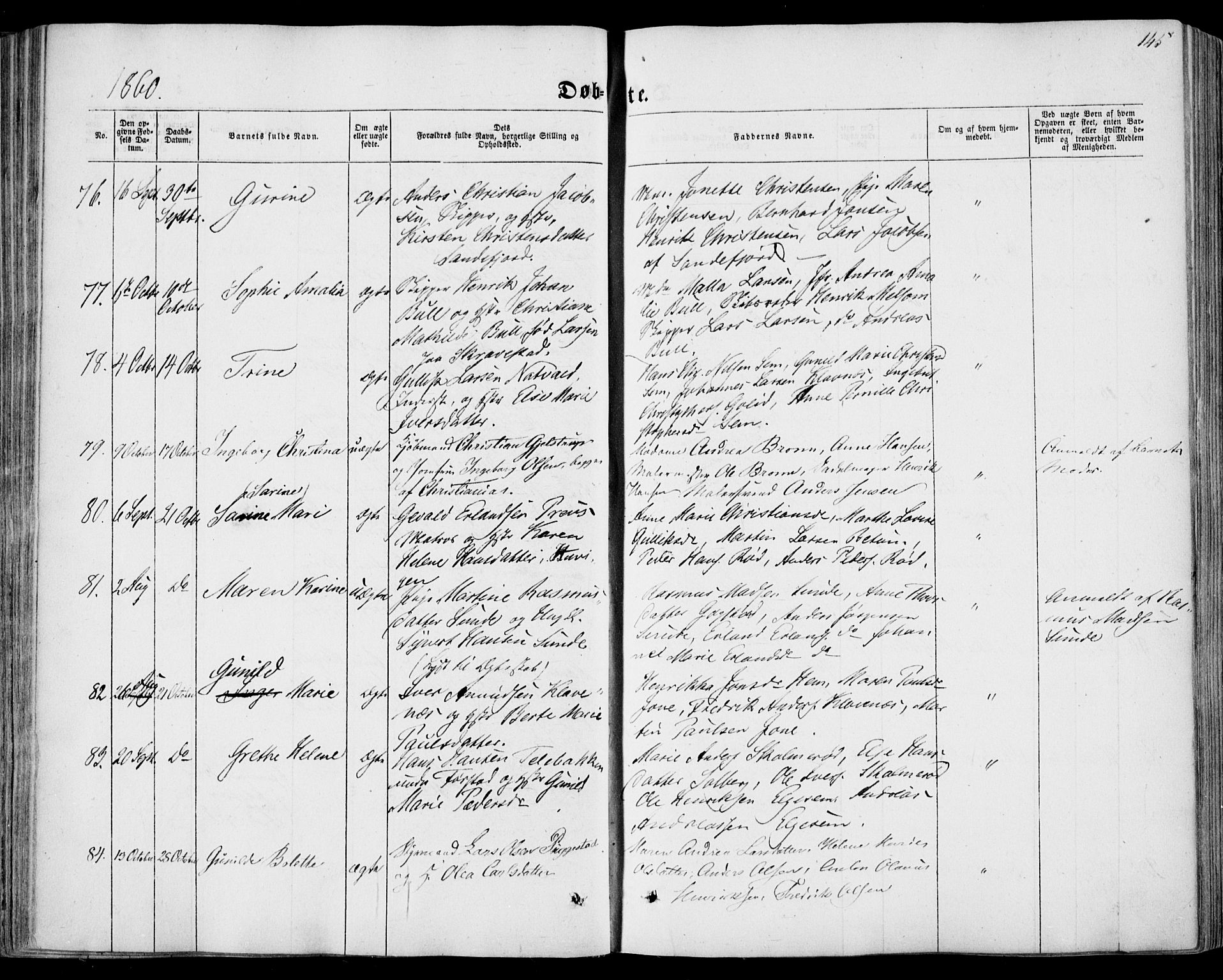 Sandar kirkebøker, SAKO/A-243/F/Fa/L0007: Parish register (official) no. 7, 1855-1861, p. 145