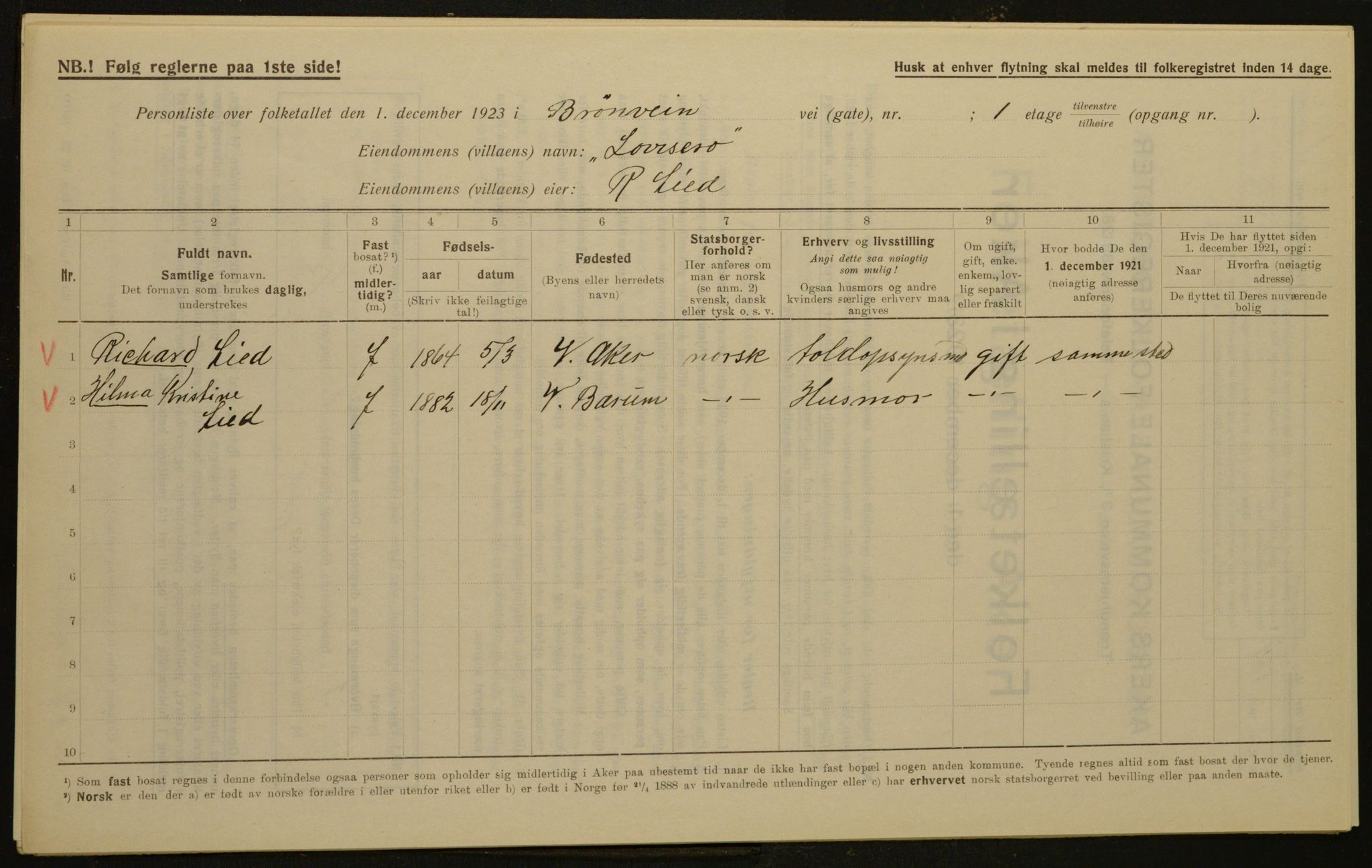 , Municipal Census 1923 for Aker, 1923, p. 793