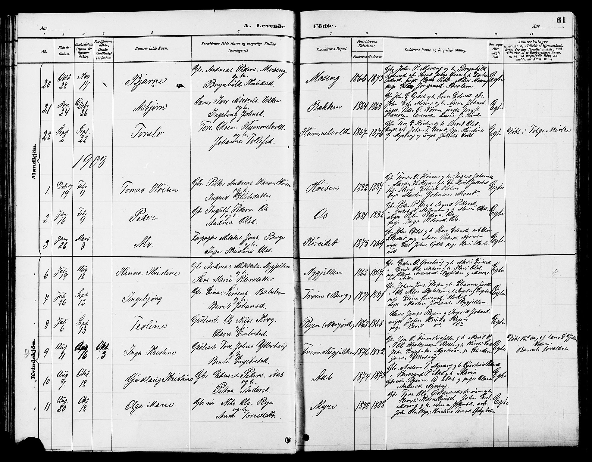 Tolga prestekontor, AV/SAH-PREST-062/L/L0008: Parish register (copy) no. 8, 1887-1912, p. 61