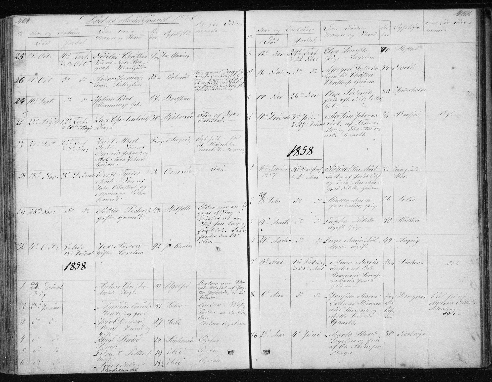 Ministerialprotokoller, klokkerbøker og fødselsregistre - Nordland, AV/SAT-A-1459/834/L0511: Parish register (copy) no. 834C02, 1848-1862, p. 461-462