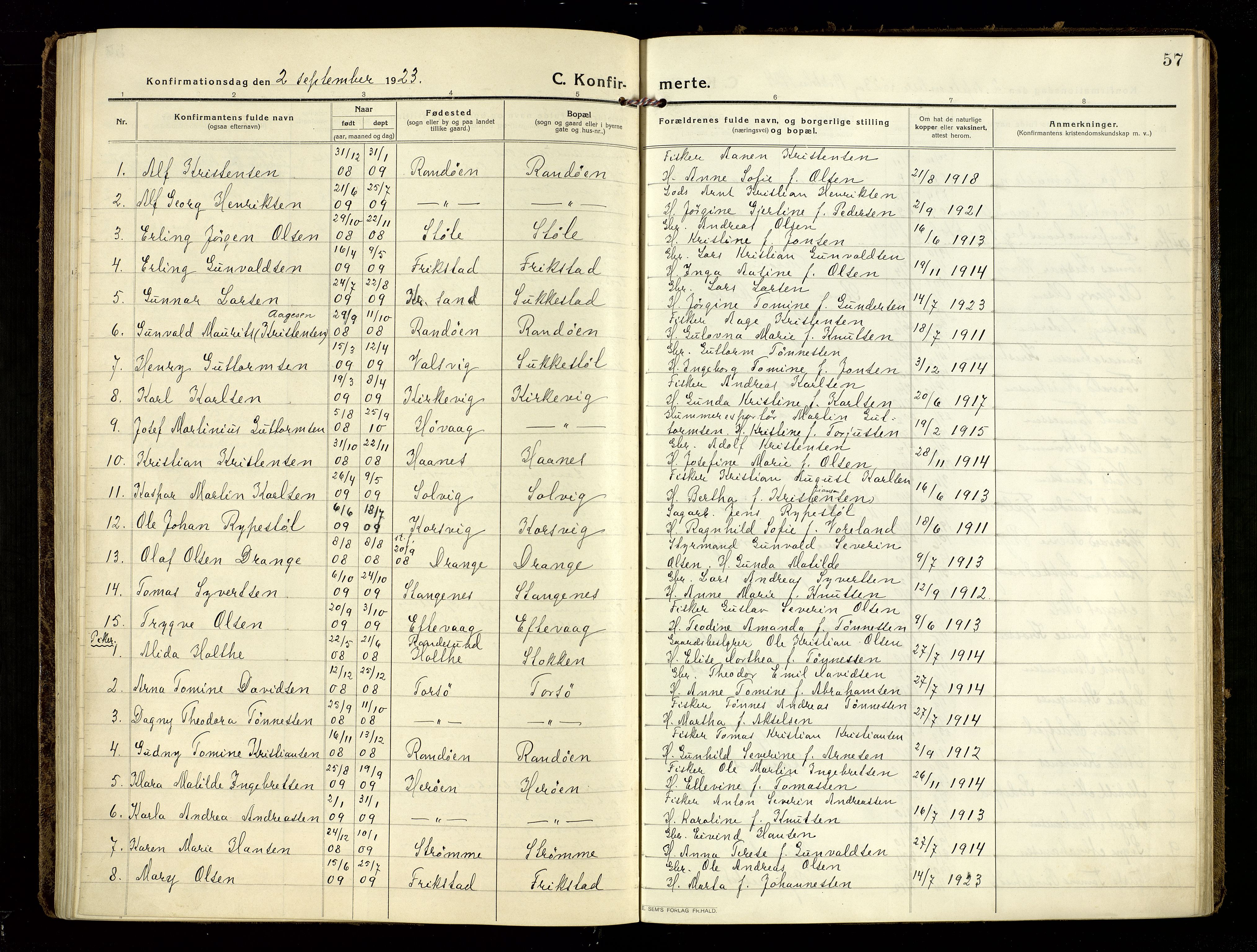 Oddernes sokneprestkontor, SAK/1111-0033/F/Fa/Fab/L0004: Parish register (official) no. A 4, 1916-1935, p. 57