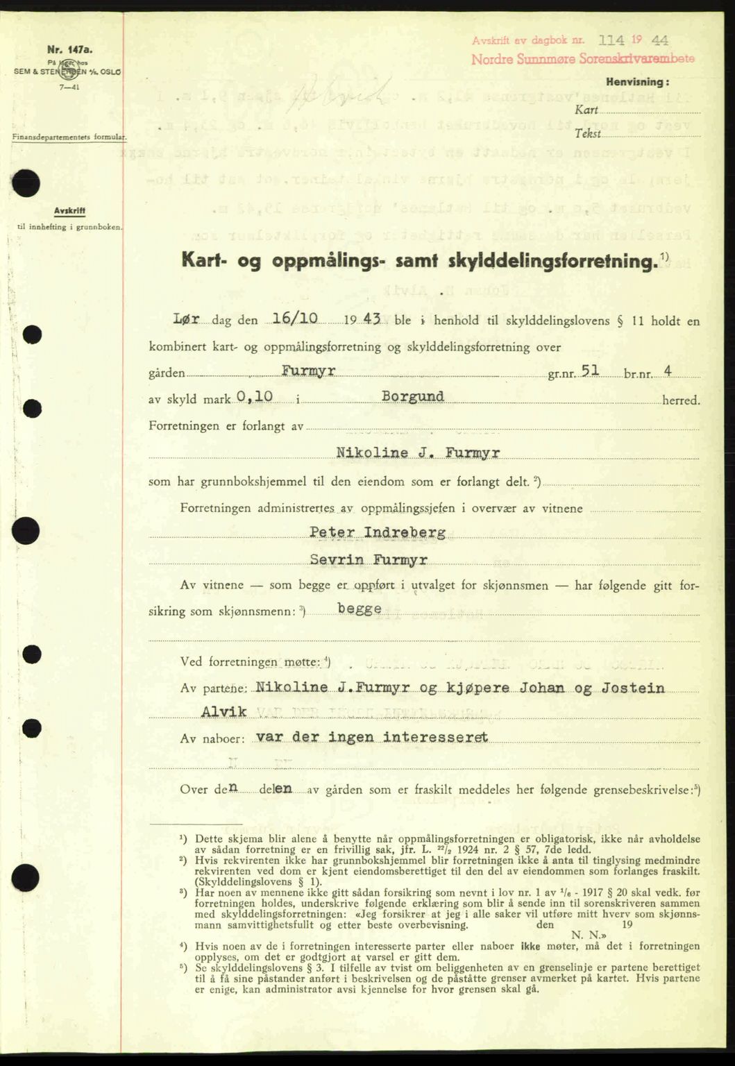 Nordre Sunnmøre sorenskriveri, AV/SAT-A-0006/1/2/2C/2Ca: Mortgage book no. A17, 1943-1944, Diary no: : 114/1944