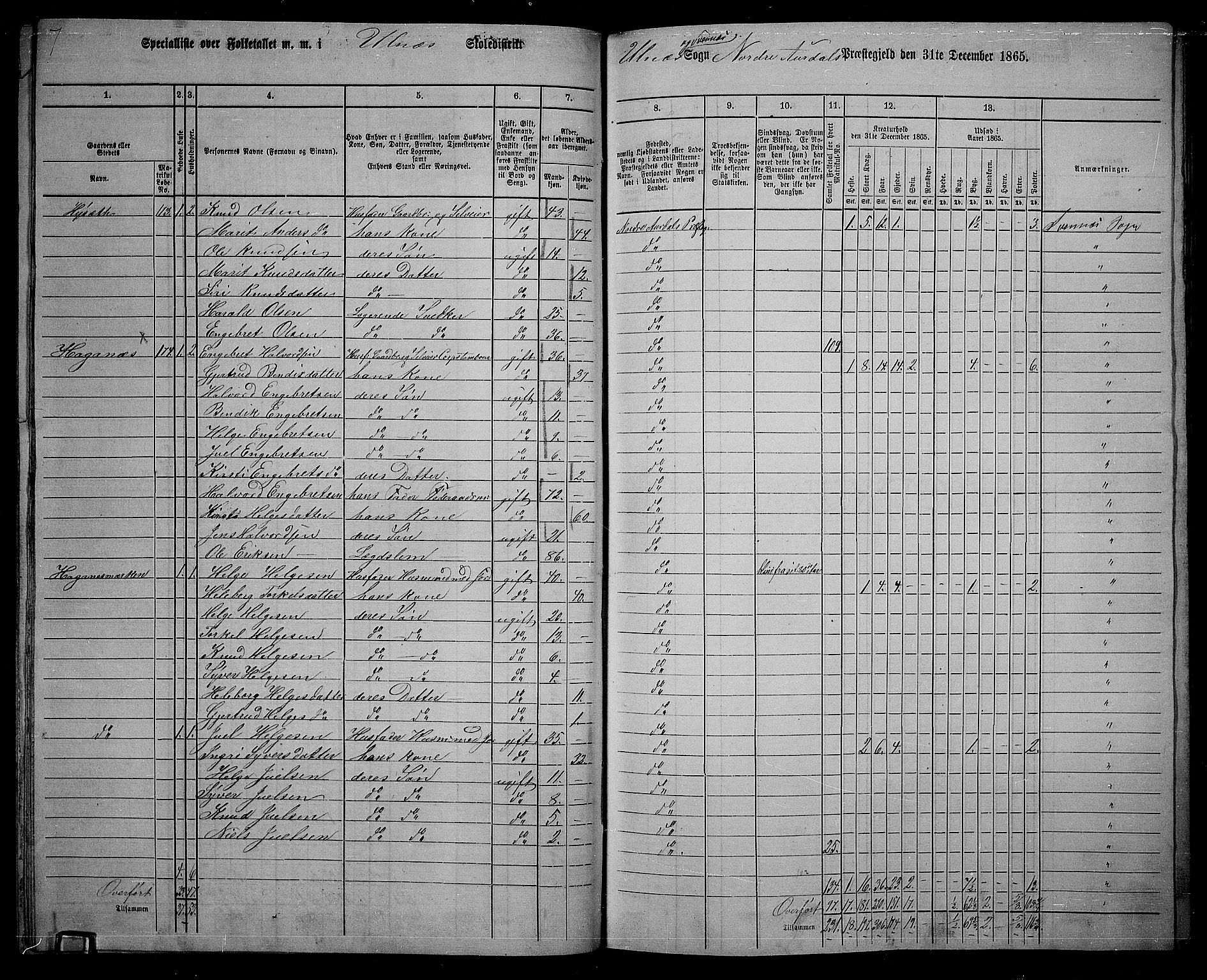 RA, 1865 census for Nord-Aurdal, 1865, p. 129