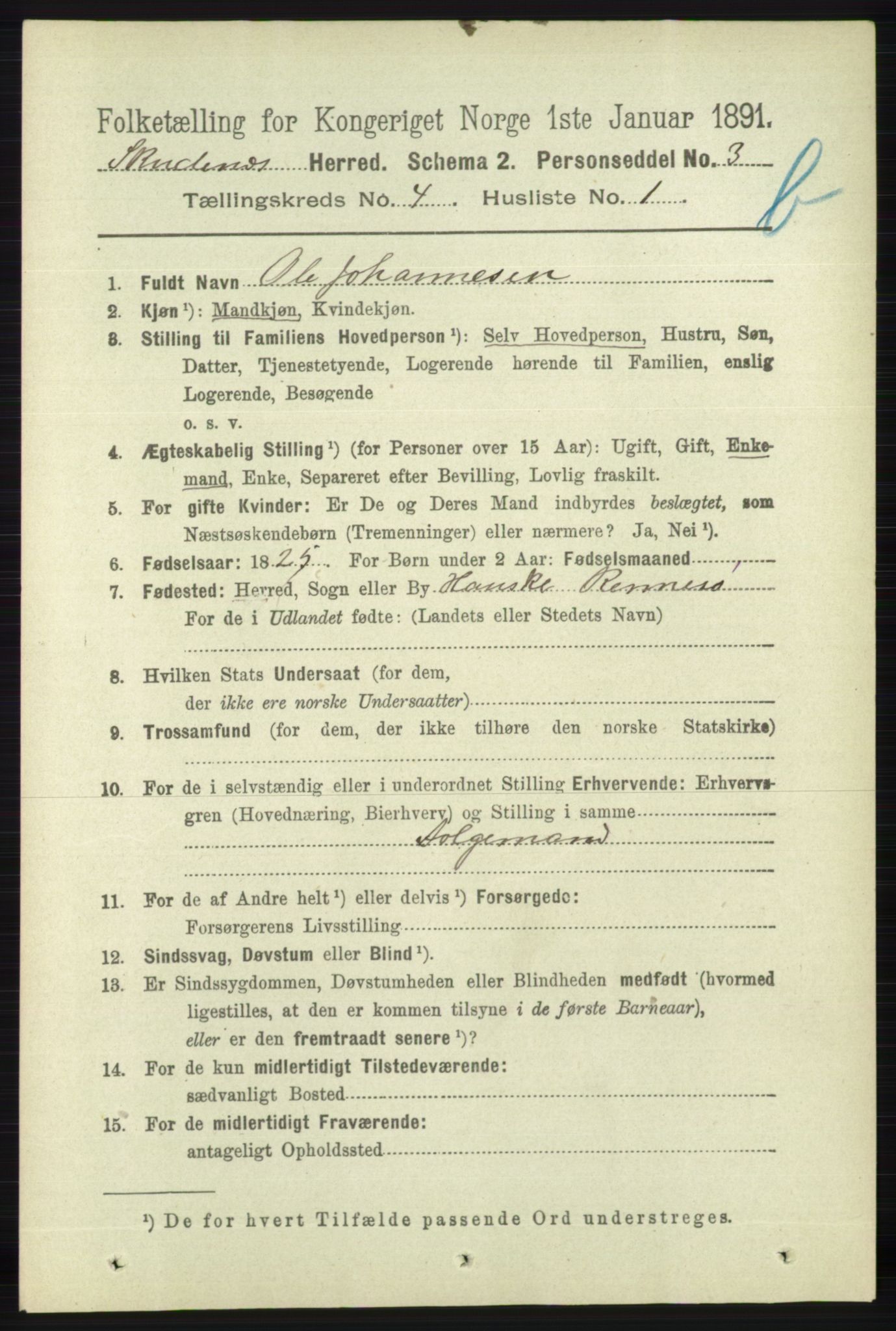 RA, 1891 census for 1150 Skudenes, 1891, p. 4550