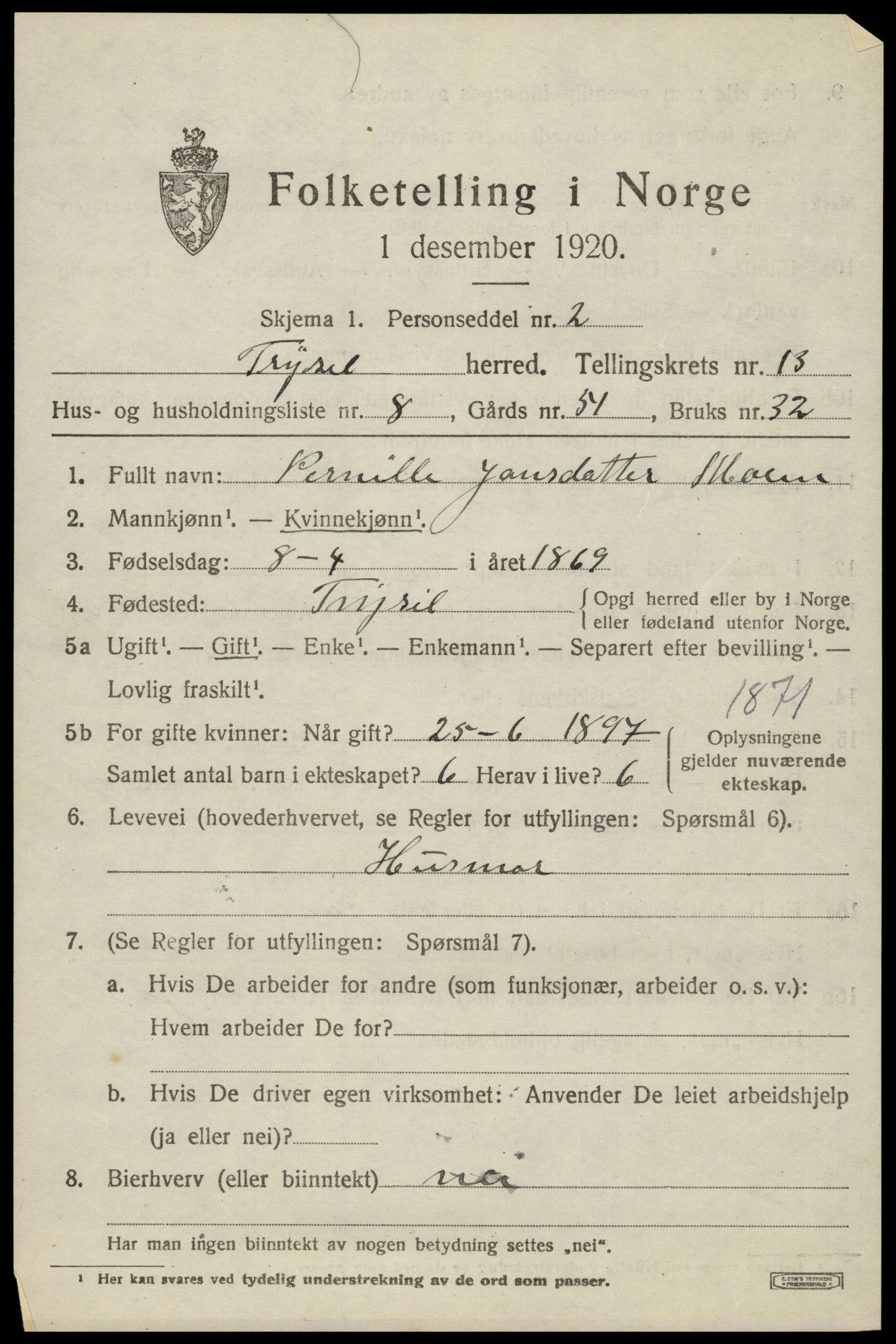 SAH, 1920 census for Trysil, 1920, p. 7723