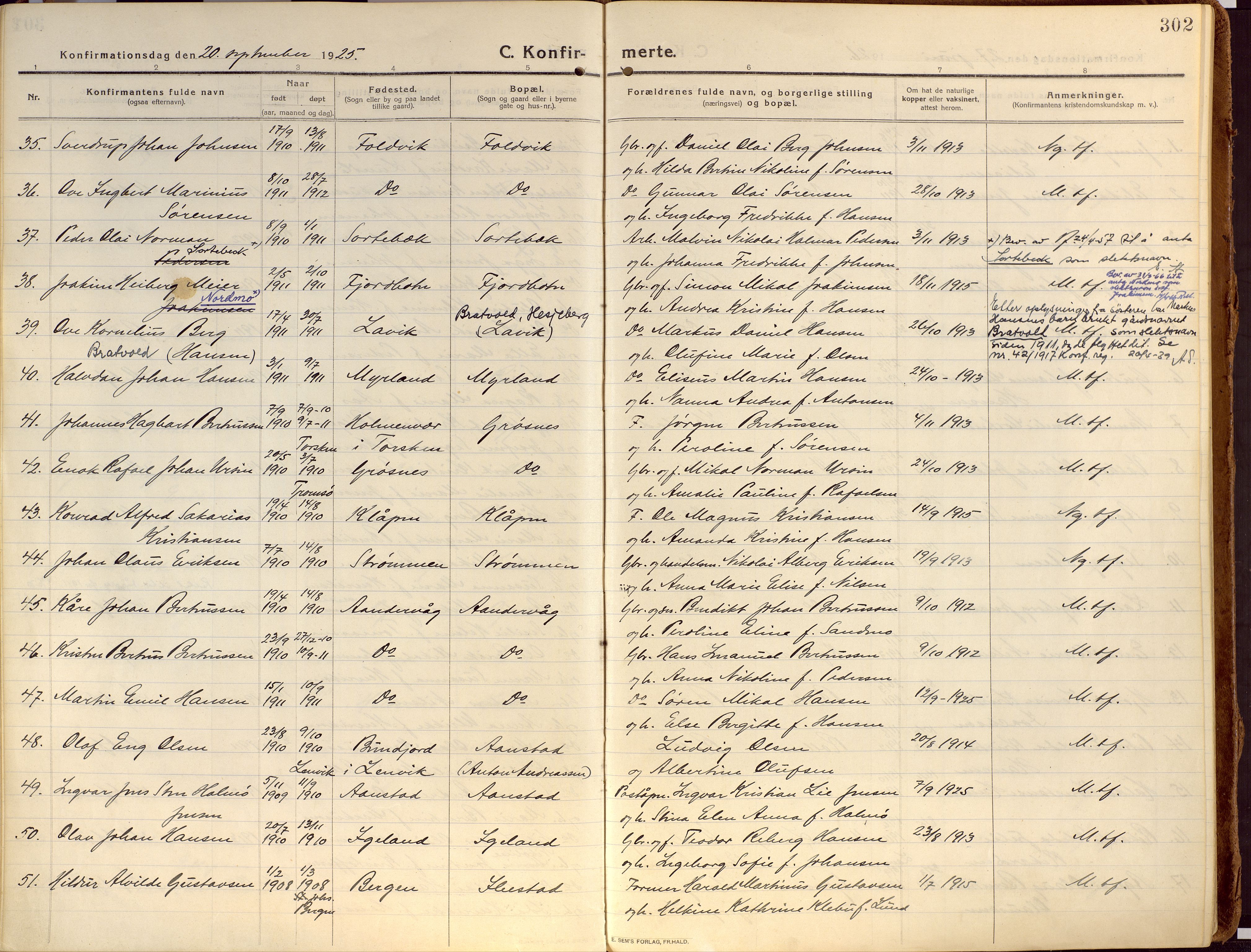 Ibestad sokneprestembete, SATØ/S-0077/H/Ha/Haa/L0018kirke: Parish register (official) no. 18, 1915-1929, p. 302