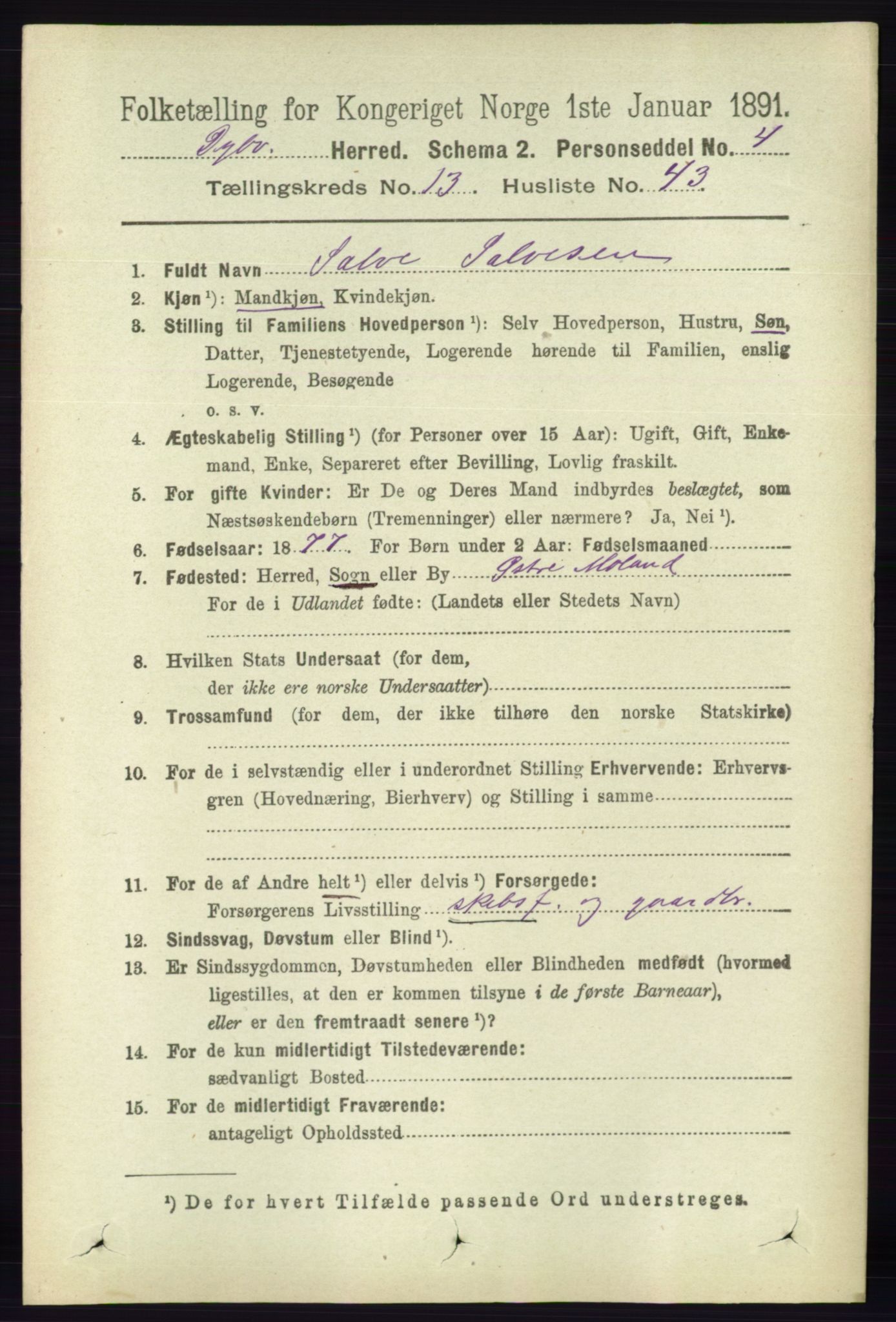 RA, 1891 census for 0915 Dypvåg, 1891, p. 5559