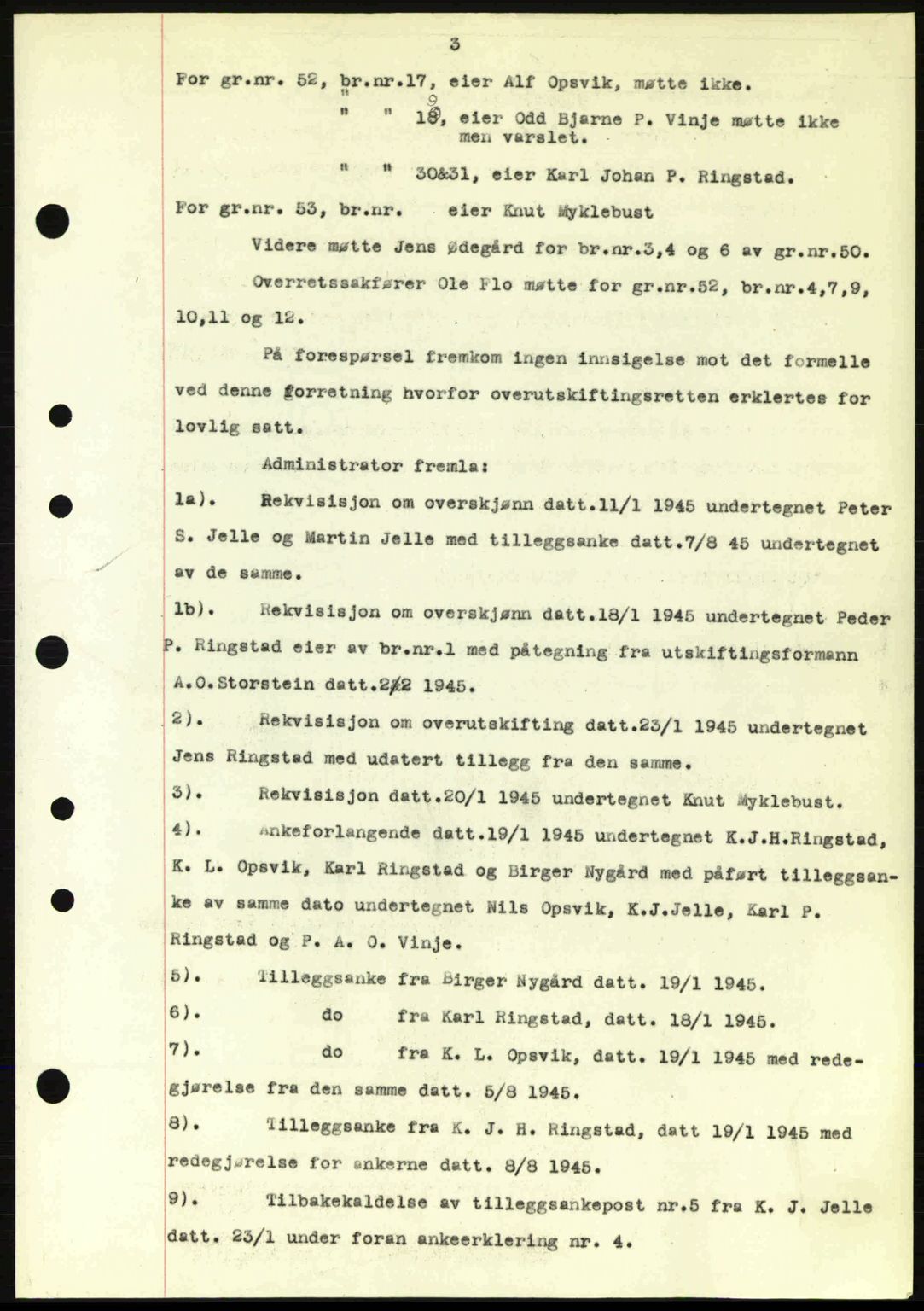 Nordre Sunnmøre sorenskriveri, AV/SAT-A-0006/1/2/2C/2Ca: Mortgage book no. A20a, 1945-1945, Diary no: : 1109/1945