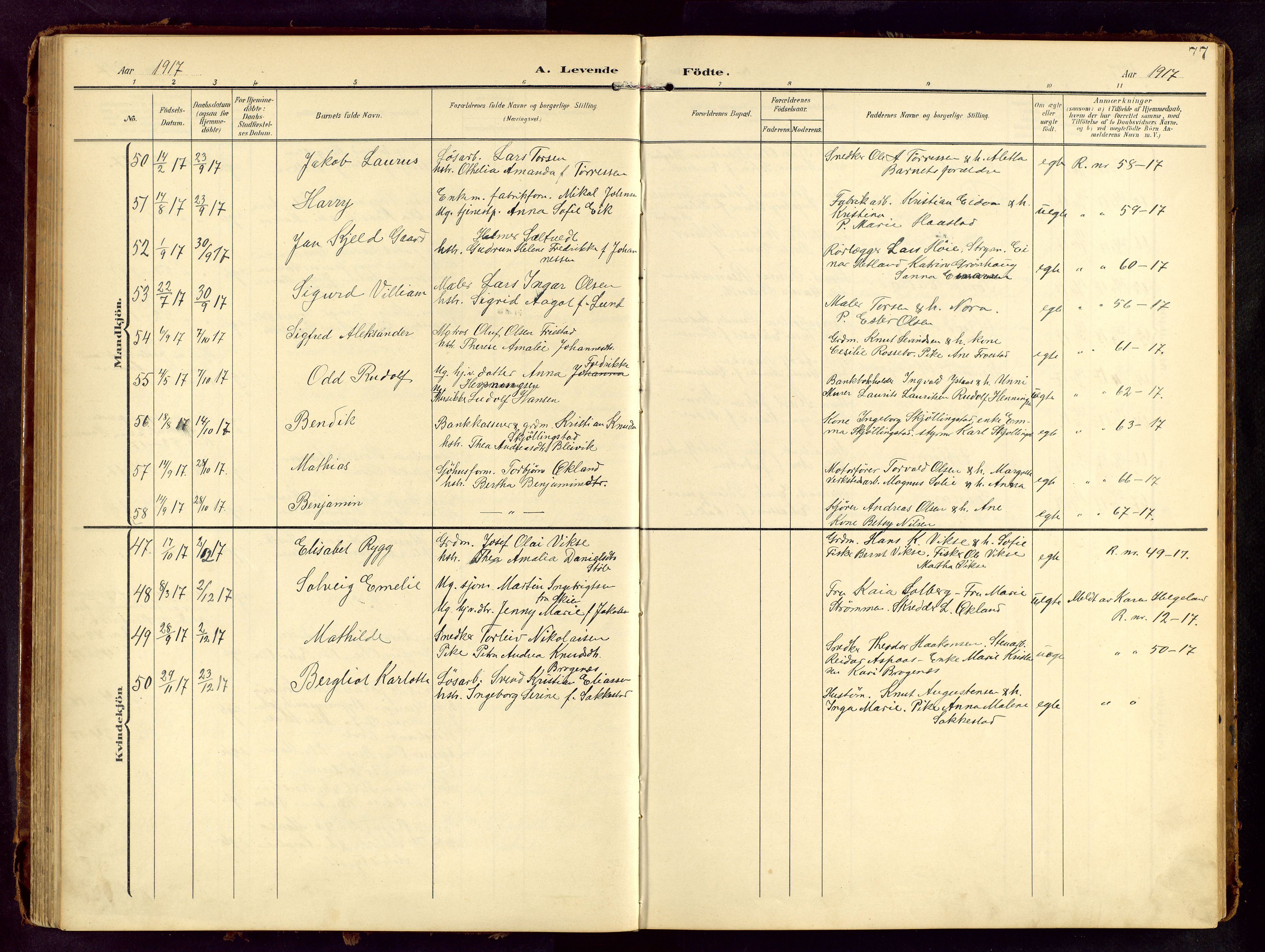 Haugesund sokneprestkontor, AV/SAST-A -101863/H/Ha/Hab/L0006: Parish register (copy) no. B 6, 1906-1944, p. 77