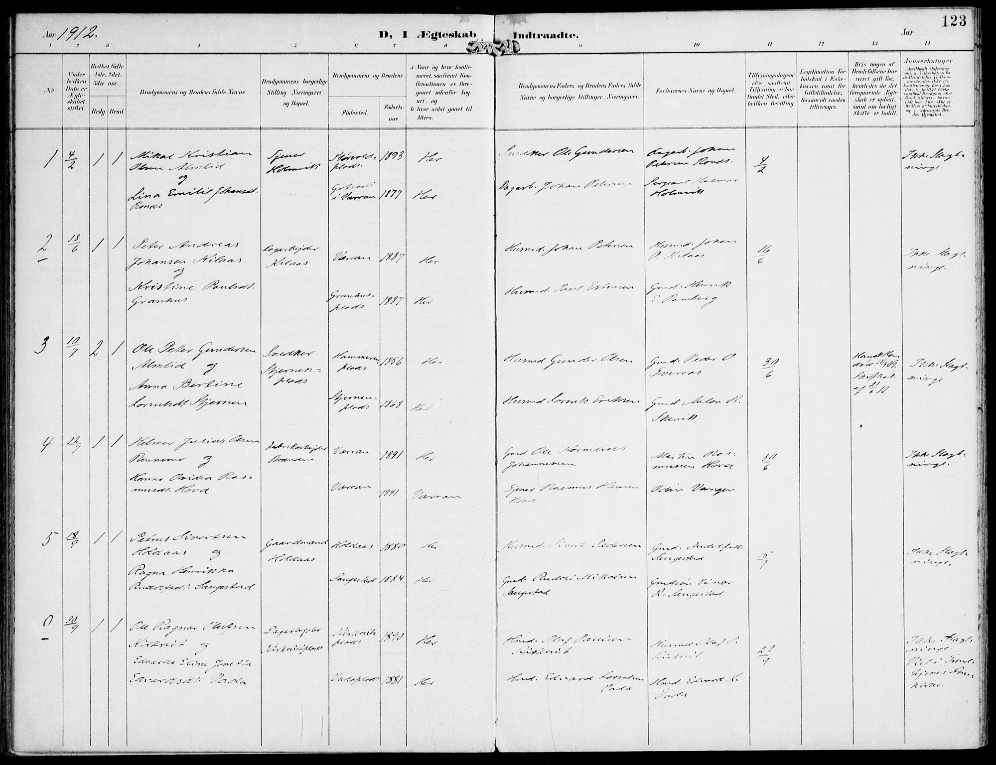 Ministerialprotokoller, klokkerbøker og fødselsregistre - Nord-Trøndelag, SAT/A-1458/745/L0430: Parish register (official) no. 745A02, 1895-1913, p. 123