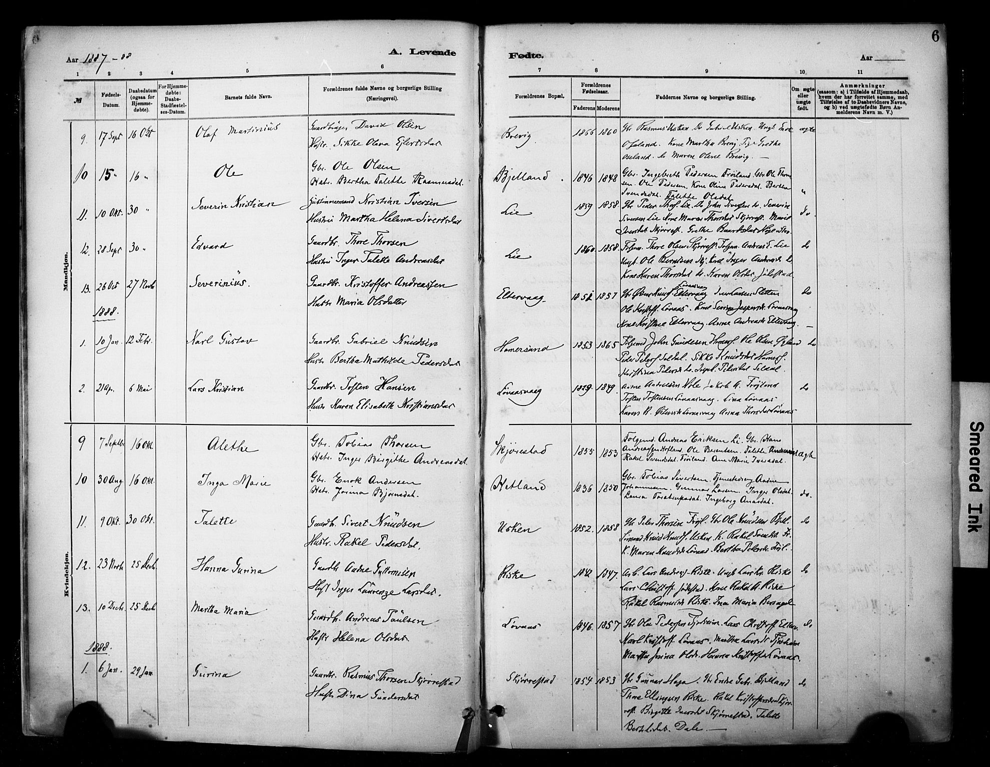 Hetland sokneprestkontor, SAST/A-101826/30/30BA/L0010: Parish register (official) no. A 10, 1882-1925, p. 6