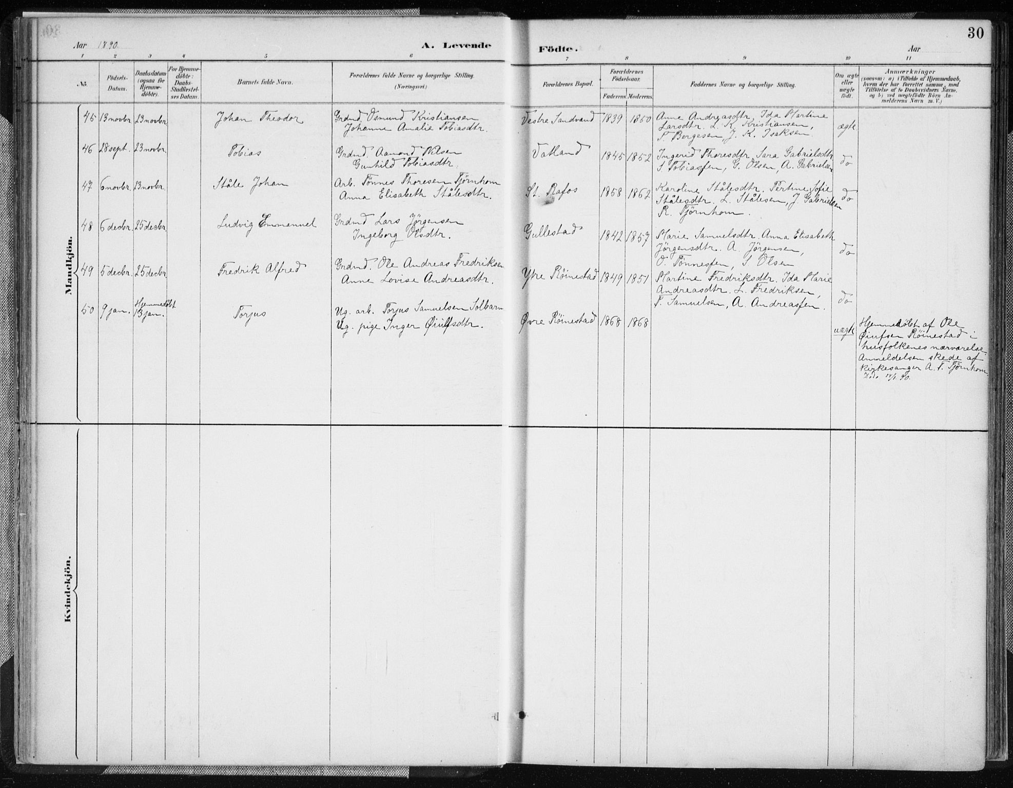 Kvinesdal sokneprestkontor, AV/SAK-1111-0026/F/Fa/Fab/L0008: Parish register (official) no. A 8, 1886-1897, p. 30