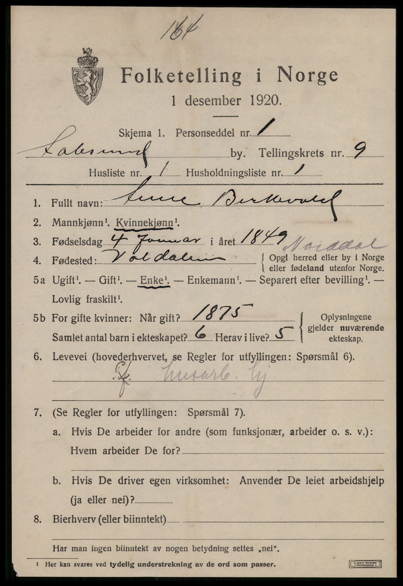 SAT, 1920 census for Ålesund, 1920, p. 22658