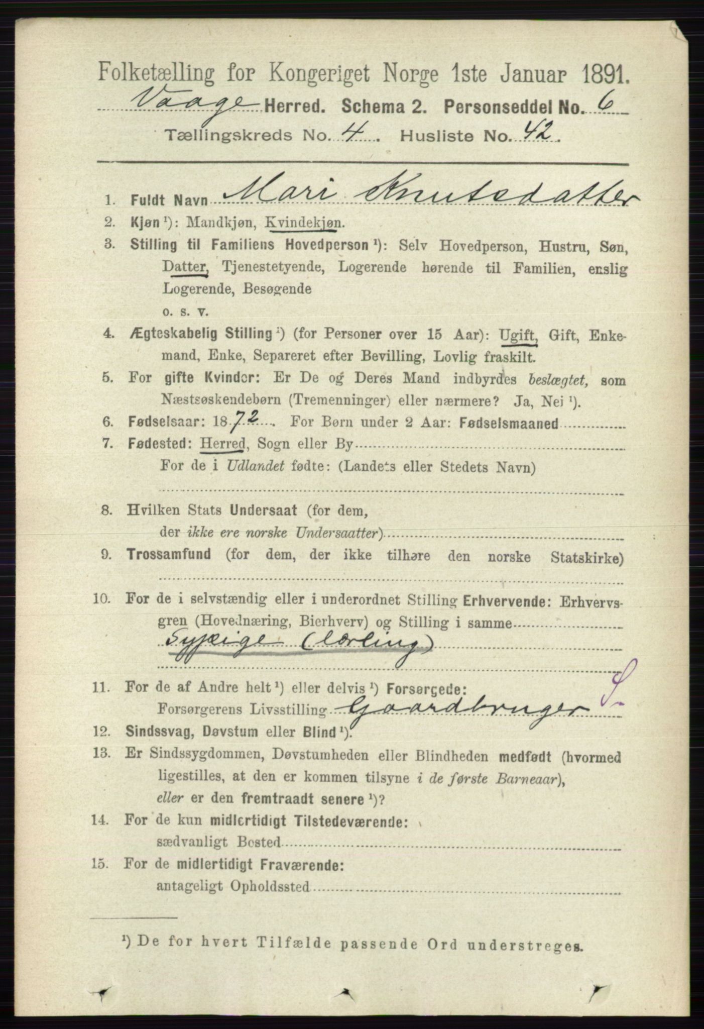 RA, 1891 census for 0515 Vågå, 1891, p. 2972