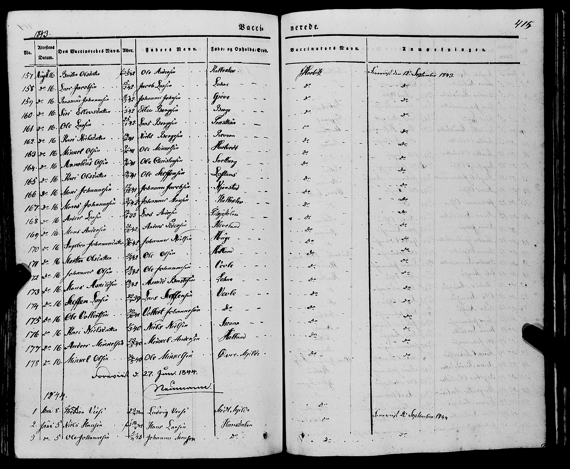 Haus sokneprestembete, AV/SAB-A-75601/H/Haa: Parish register (official) no. A 15, 1838-1847, p. 415