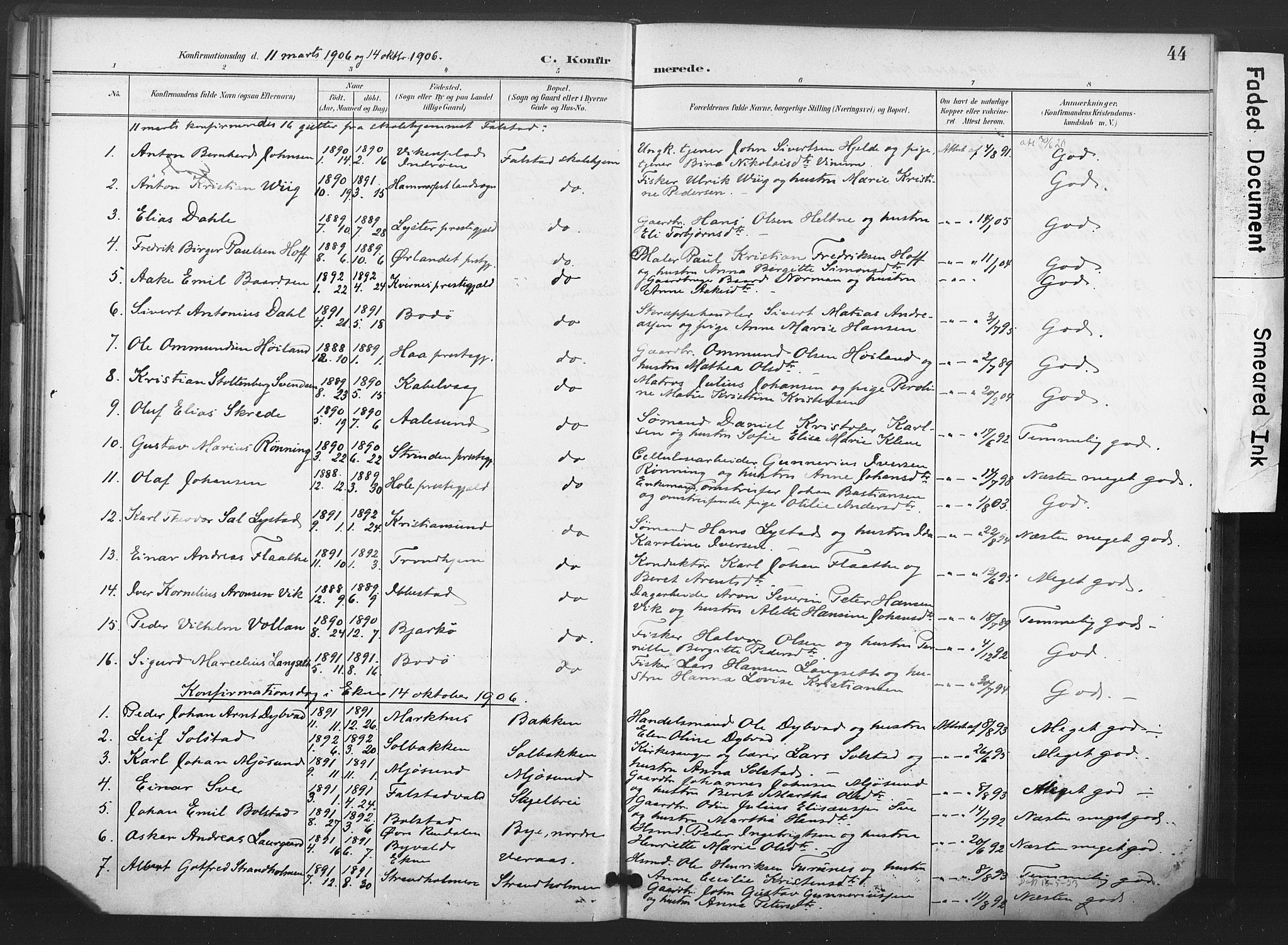 Ministerialprotokoller, klokkerbøker og fødselsregistre - Nord-Trøndelag, SAT/A-1458/719/L0179: Parish register (official) no. 719A02, 1901-1923, p. 44