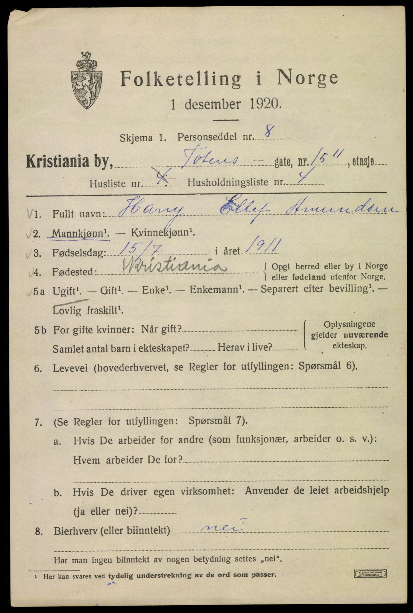 SAO, 1920 census for Kristiania, 1920, p. 596917