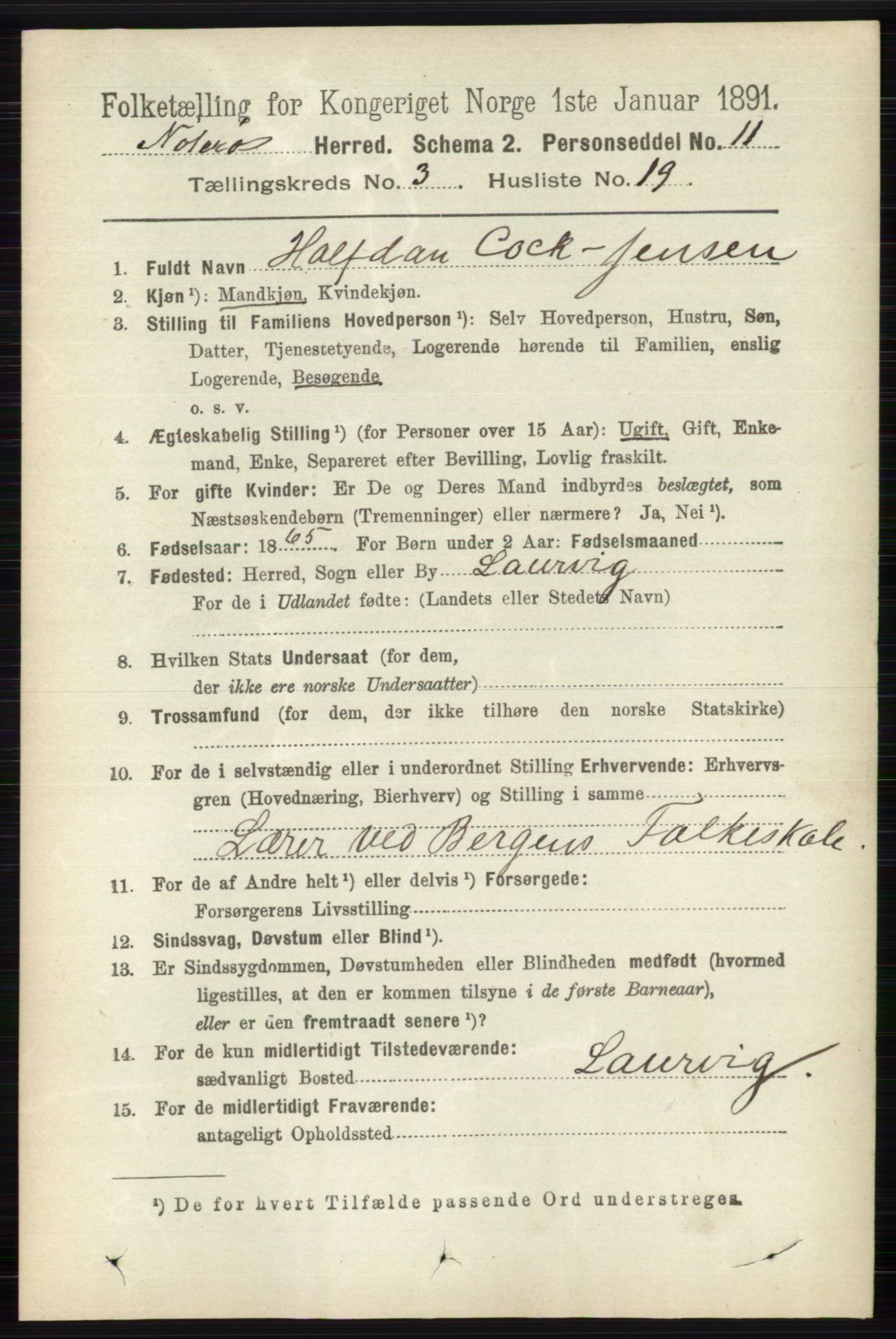 RA, 1891 census for 0722 Nøtterøy, 1891, p. 1667