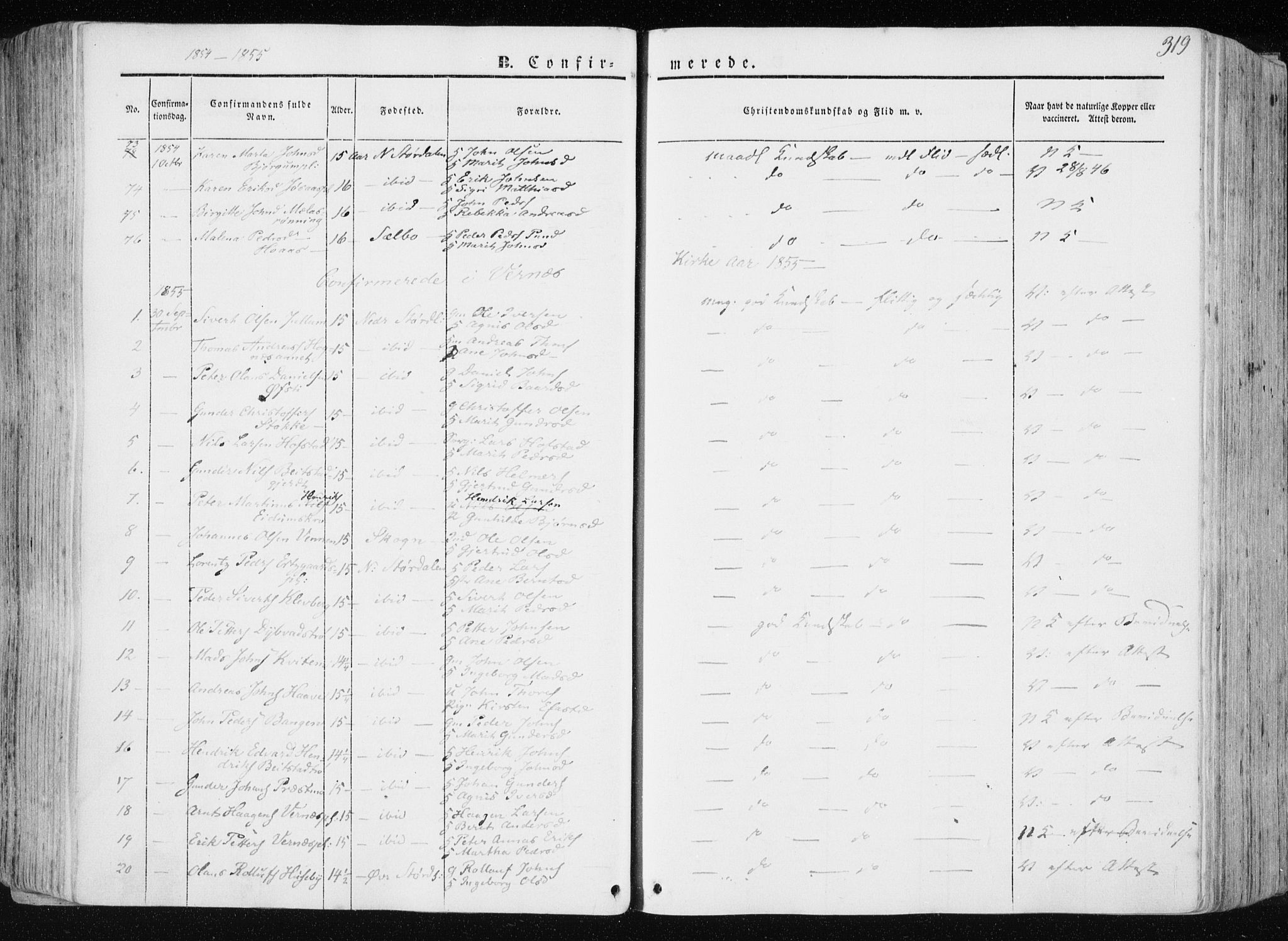 Ministerialprotokoller, klokkerbøker og fødselsregistre - Nord-Trøndelag, SAT/A-1458/709/L0074: Parish register (official) no. 709A14, 1845-1858, p. 319