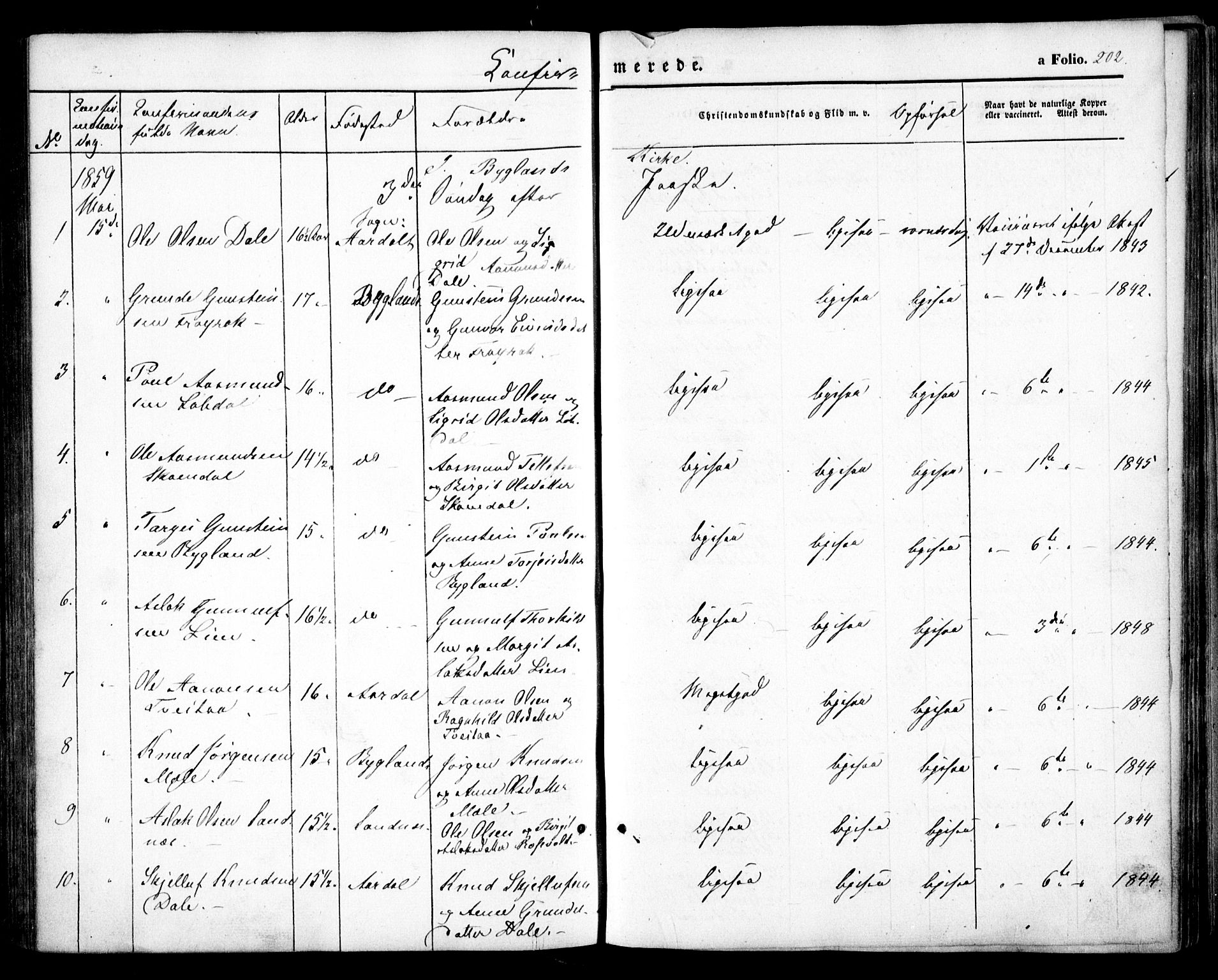 Bygland sokneprestkontor, SAK/1111-0006/F/Fa/Fab/L0005: Parish register (official) no. A 5, 1859-1873, p. 202