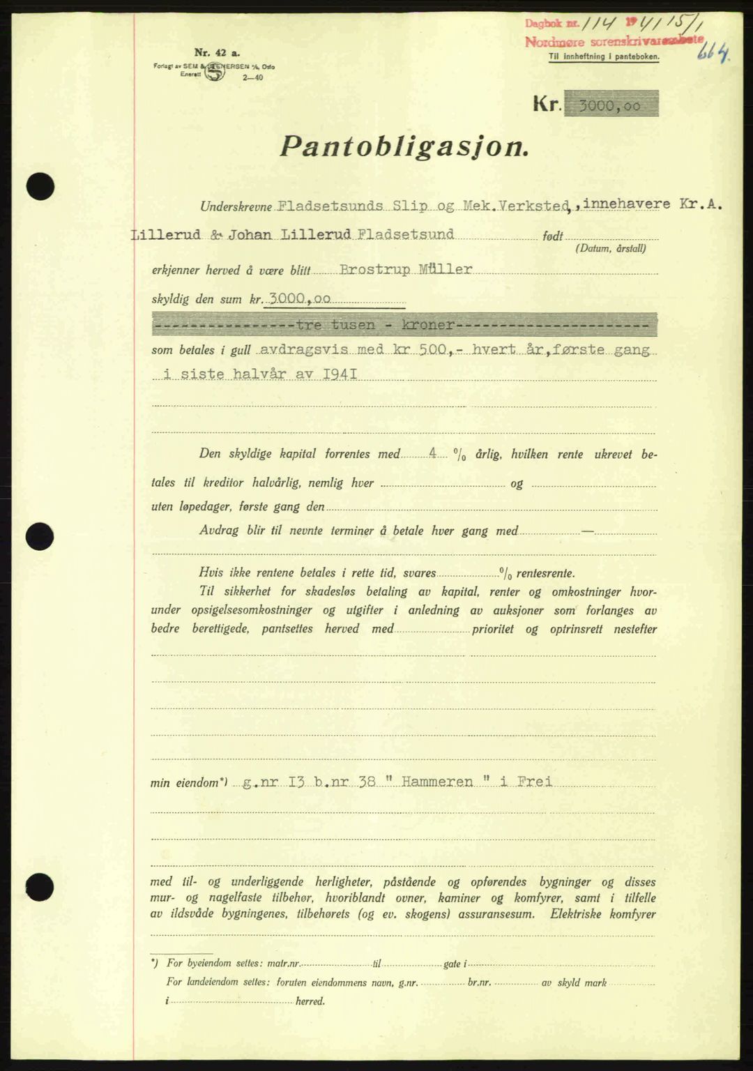 Nordmøre sorenskriveri, AV/SAT-A-4132/1/2/2Ca: Mortgage book no. B87, 1940-1941, Diary no: : 114/1941