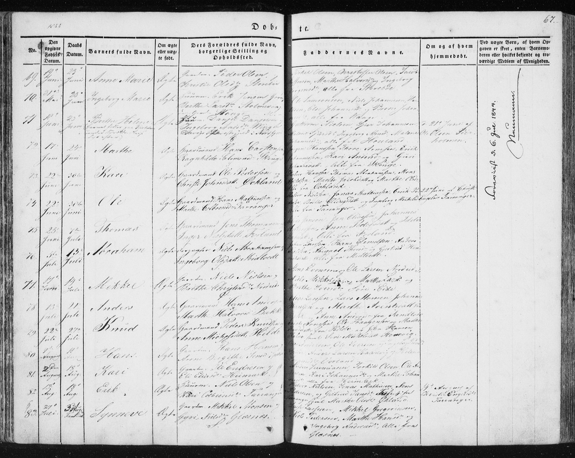 Sund sokneprestembete, SAB/A-99930: Parish register (official) no. A 13, 1835-1849, p. 67