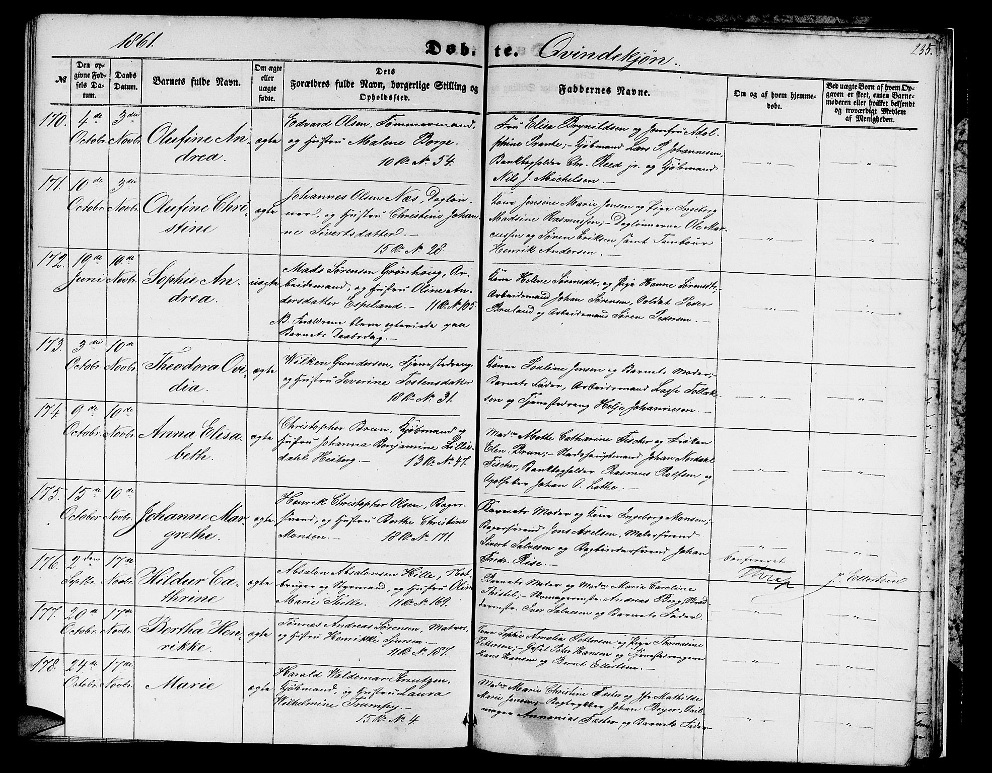 Domkirken sokneprestembete, SAB/A-74801/H/Hab/L0011: Parish register (copy) no. B 4, 1856-1862, p. 235