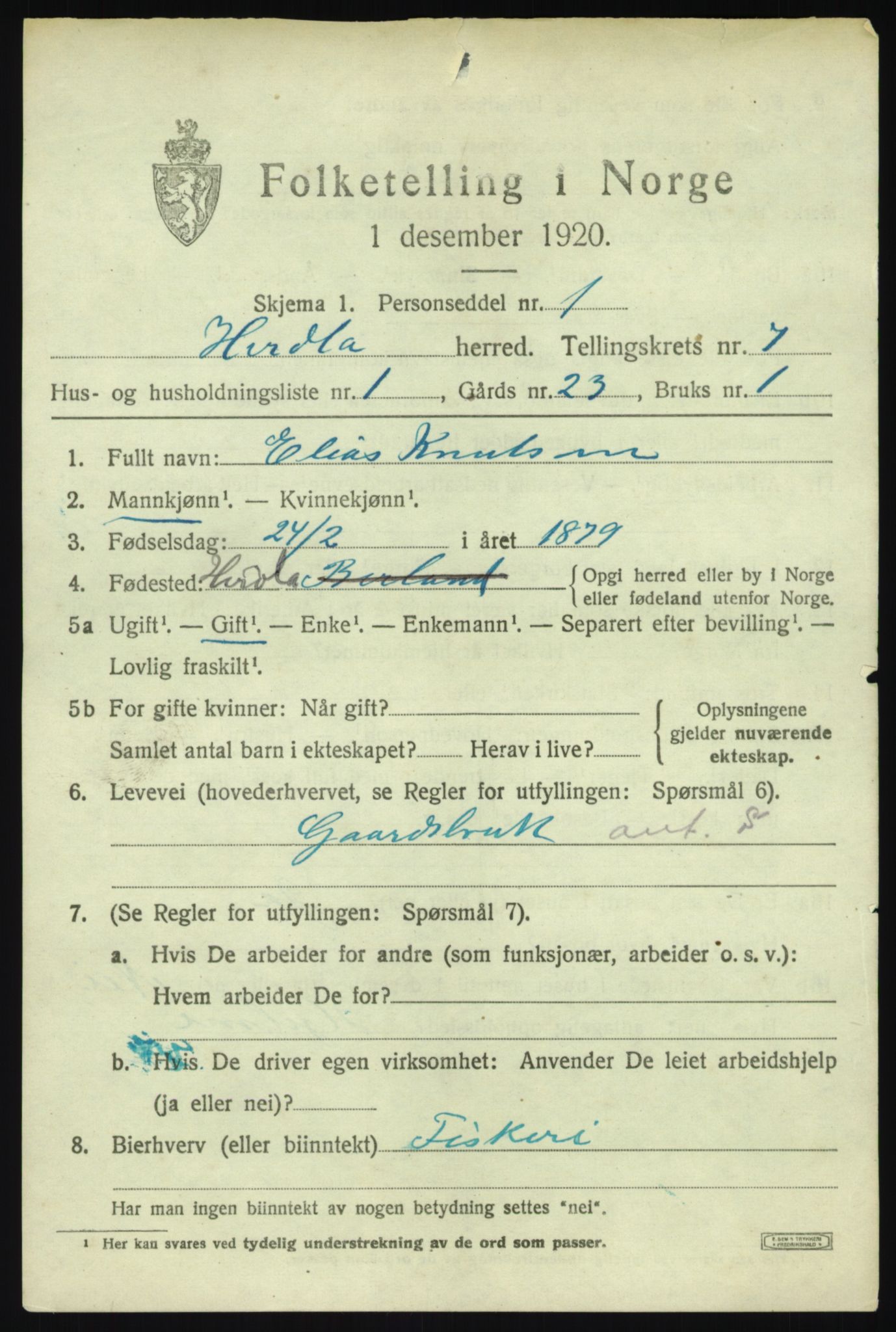 SAB, 1920 census for Herdla, 1920, p. 4869