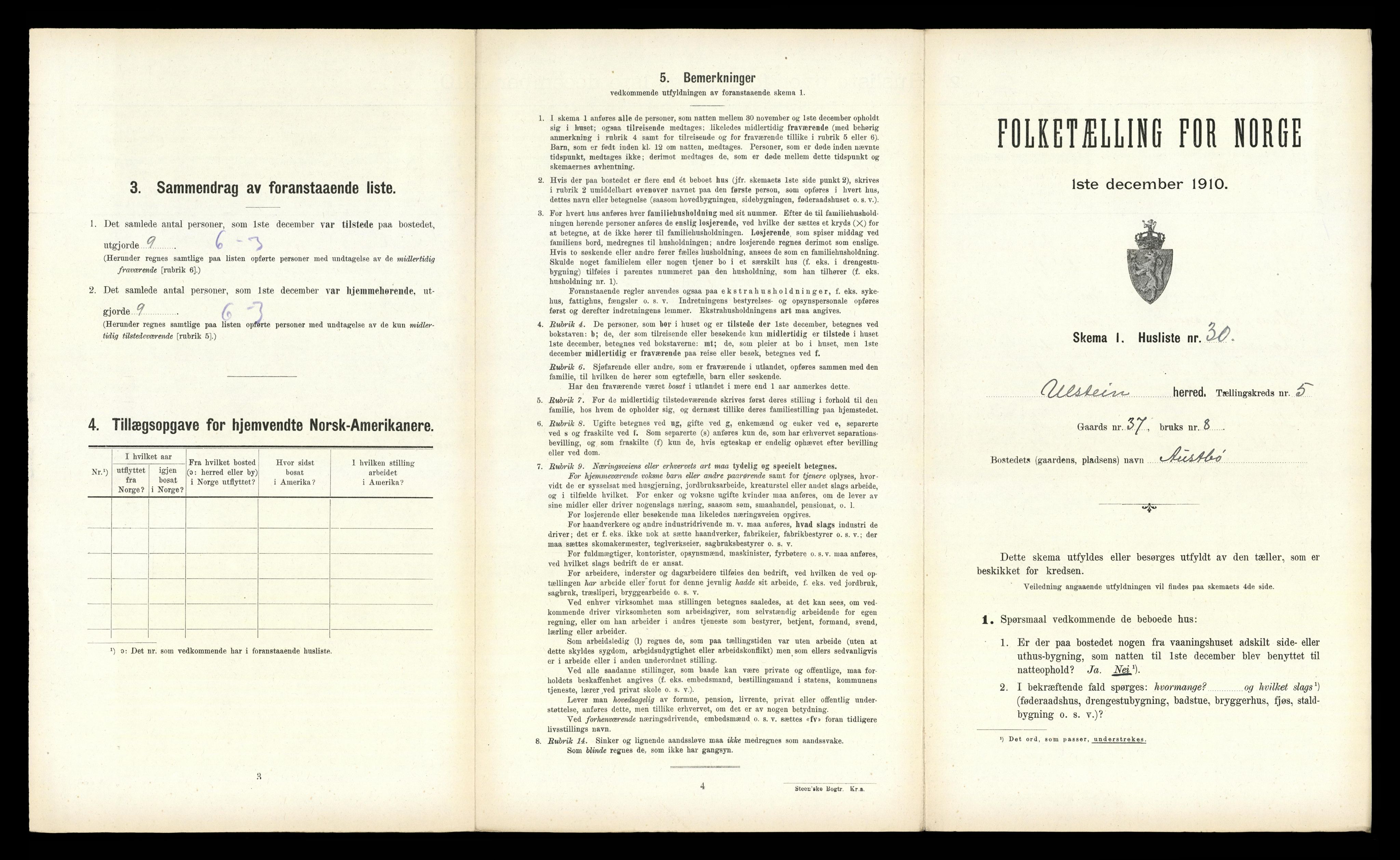 RA, 1910 census for Ulstein, 1910, p. 510