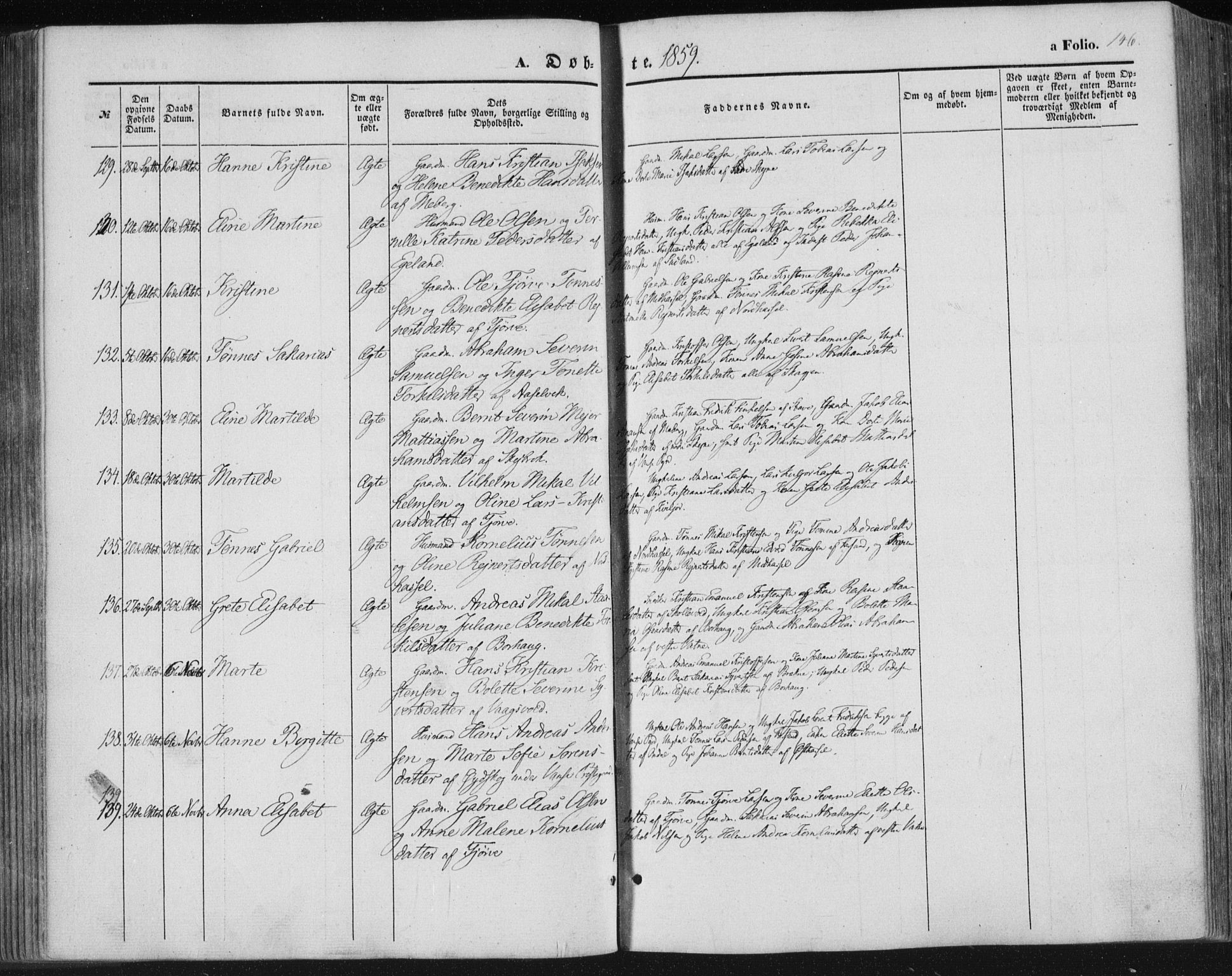 Lista sokneprestkontor, AV/SAK-1111-0027/F/Fa/L0010: Parish register (official) no. A 10, 1846-1861, p. 146