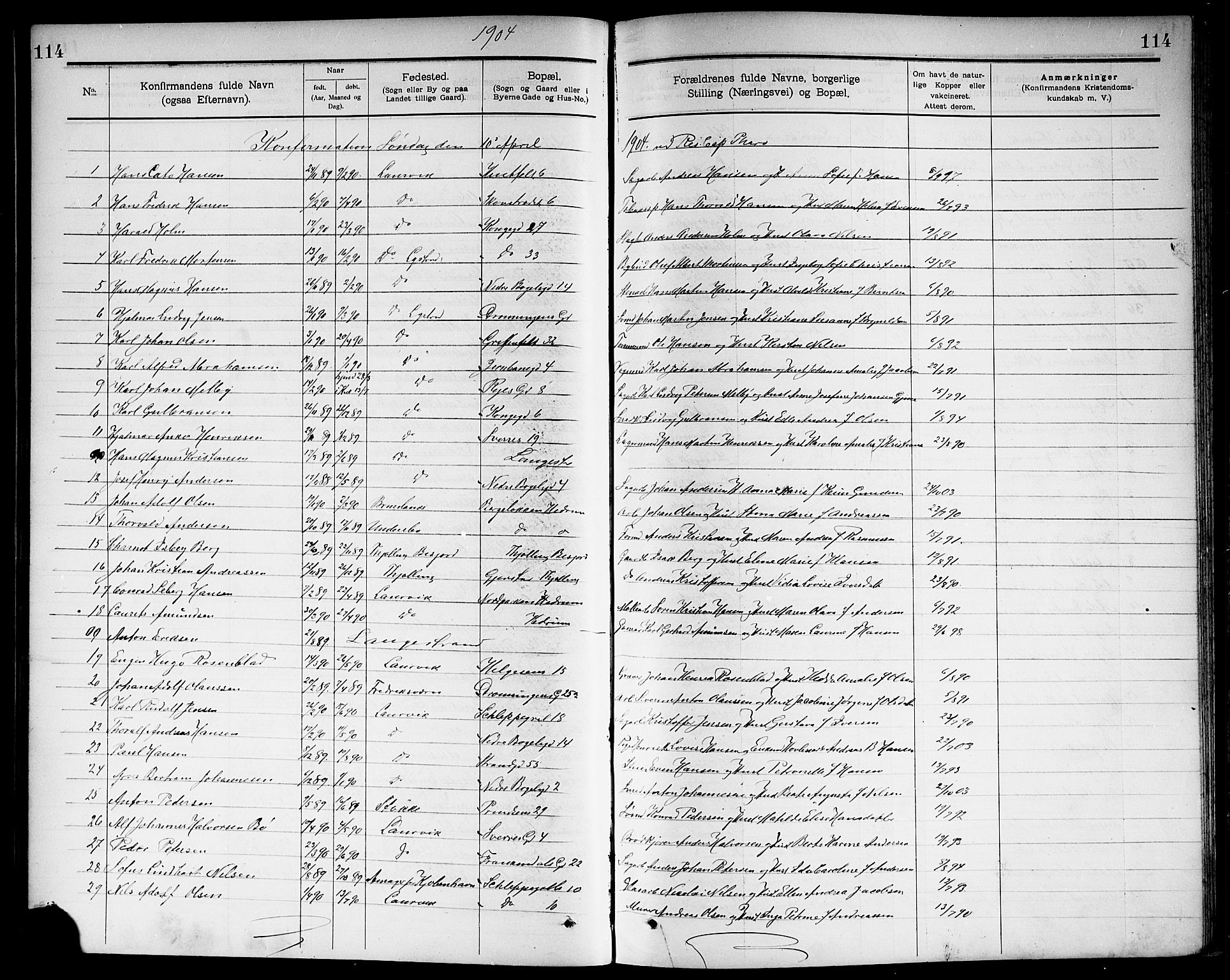 Larvik kirkebøker, SAKO/A-352/G/Ga/L0006: Parish register (copy) no. I 6, 1888-1917, p. 114
