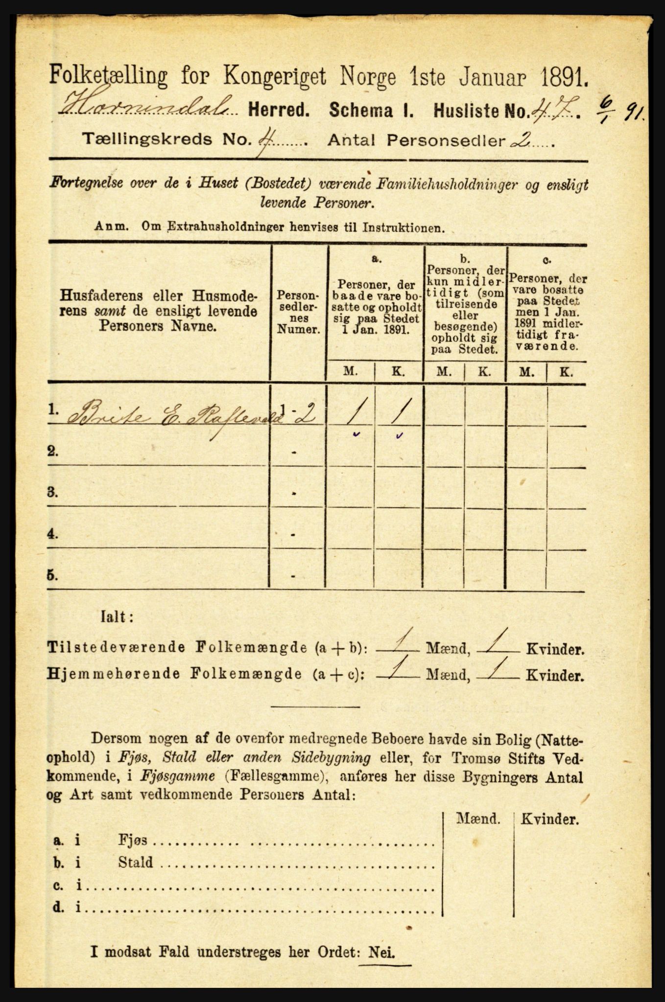 RA, 1891 census for 1444 Hornindal, 1891, p. 862