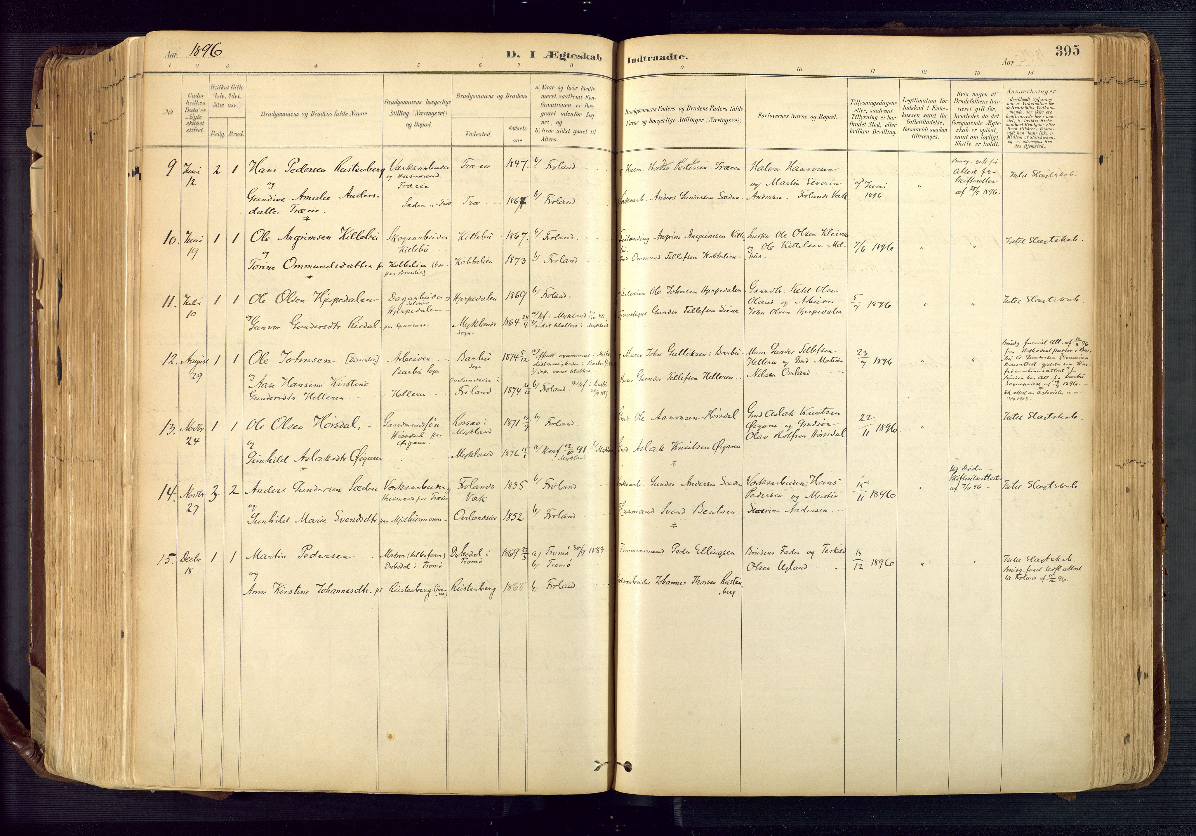 Froland sokneprestkontor, AV/SAK-1111-0013/F/Fa/L0005: Parish register (official) no. A 5, 1882-1921, p. 395